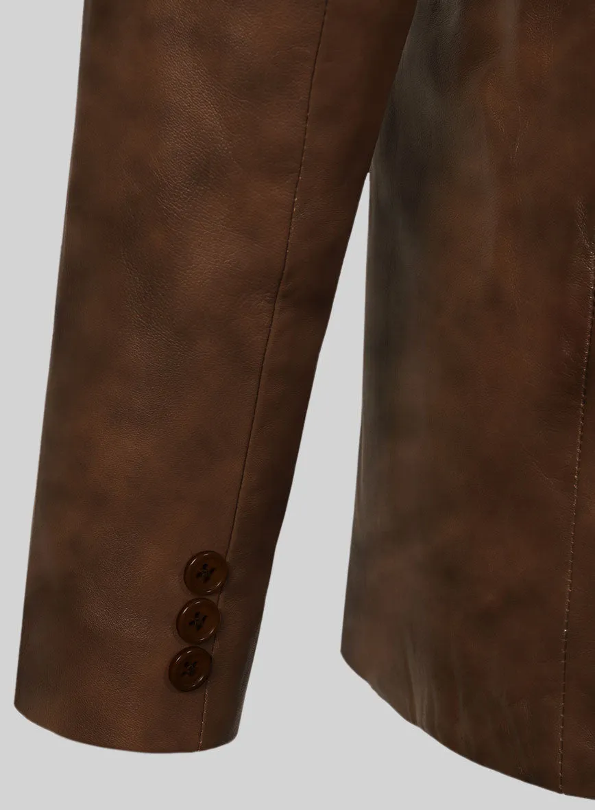 Spanish Brown Leather Pea Coat