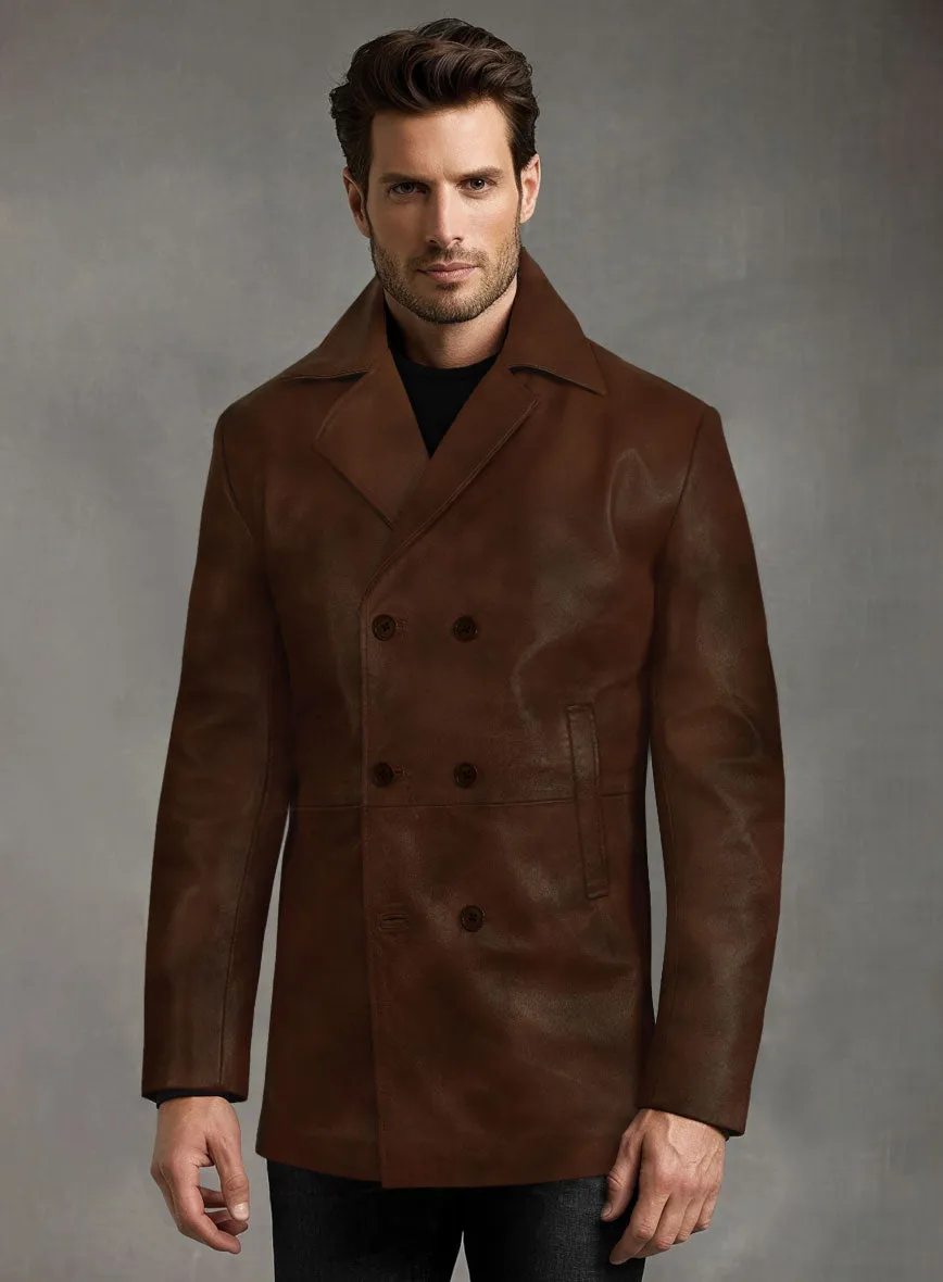 Spanish Brown Leather Pea Coat