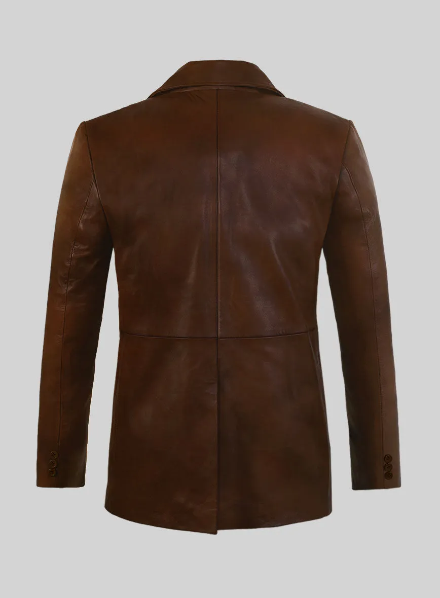 Spanish Brown Leather Pea Coat