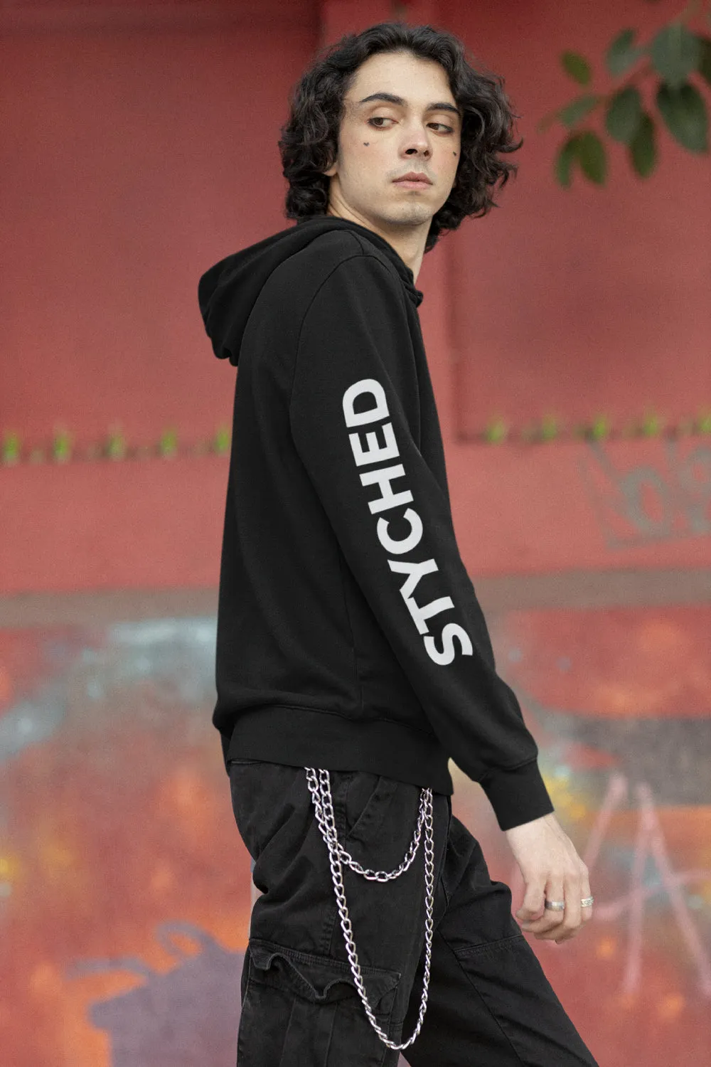 Styched Sleeve Print Premium Non Zipper Black Hoodie