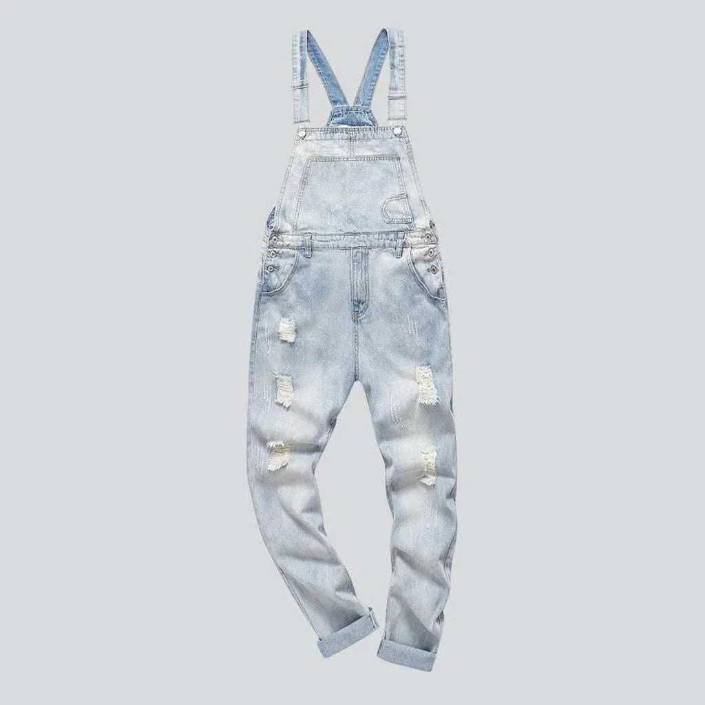 Stylish ripped men's jean overall