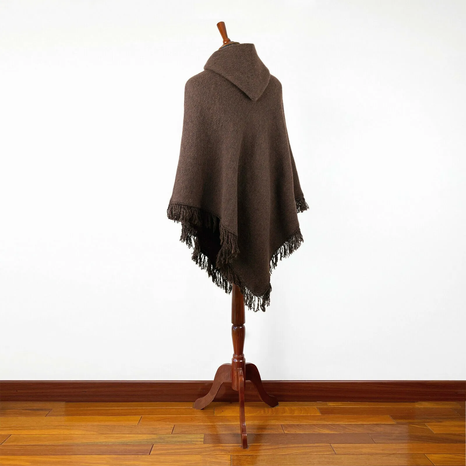 Surfers Poncho with hood and pocket llama wool - BROWN