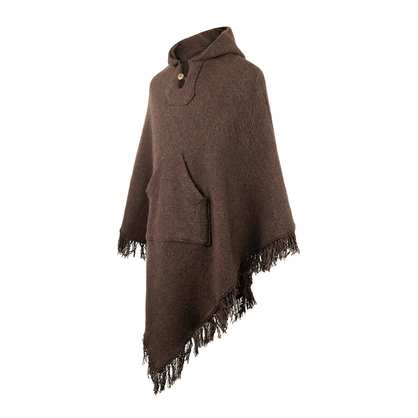 Surfers Poncho with hood and pocket llama wool - BROWN