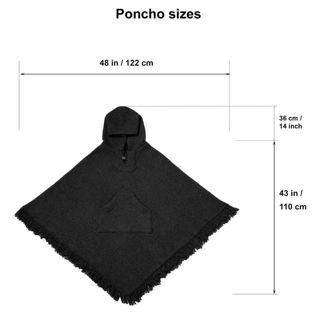 Surfers Poncho with hood and pocket llama wool - BROWN