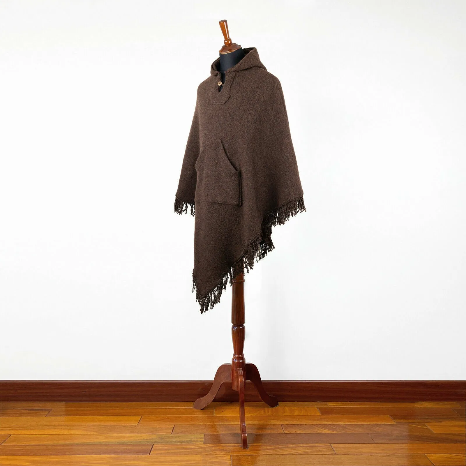 Surfers Poncho with hood and pocket llama wool - BROWN