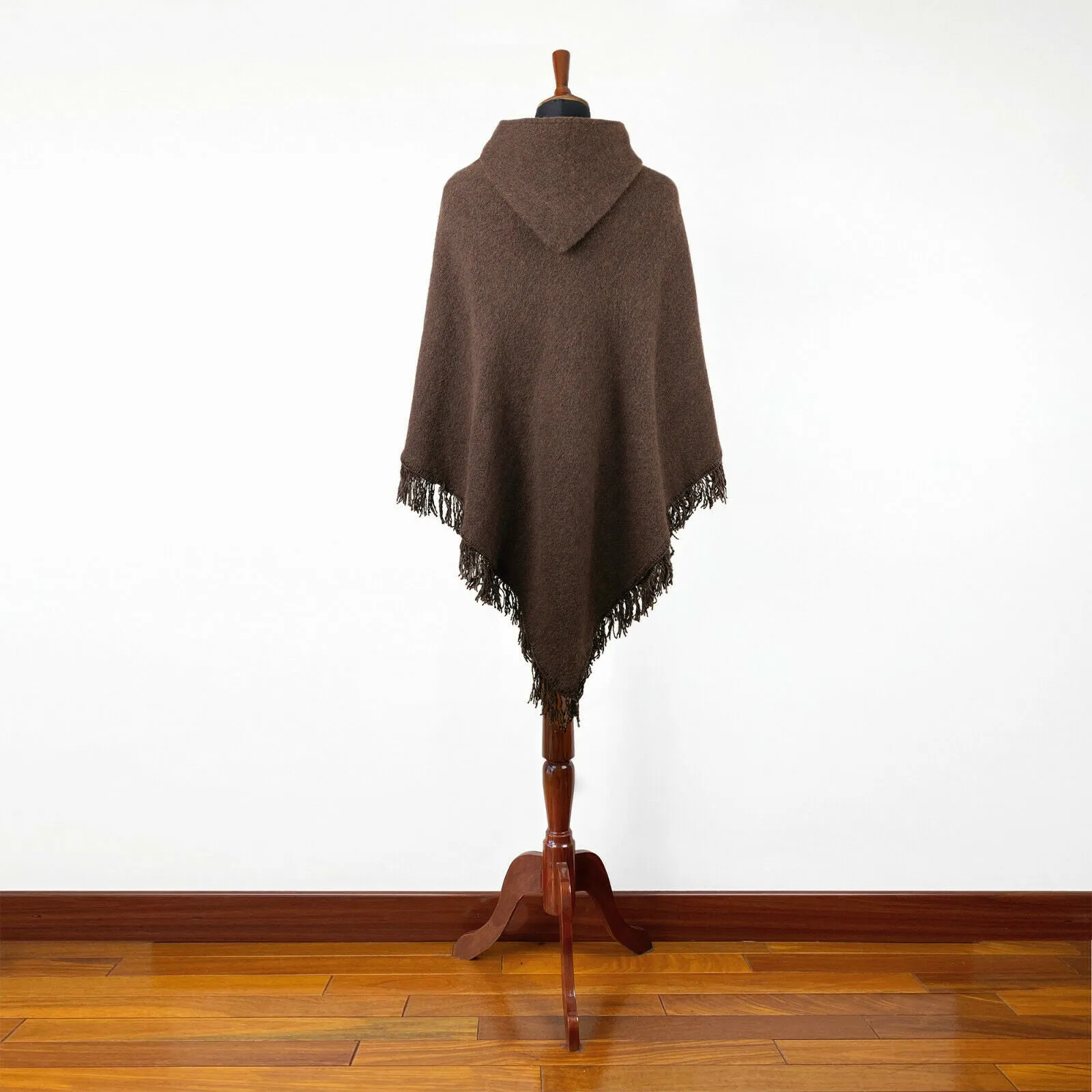 Surfers Poncho with hood and pocket llama wool - BROWN