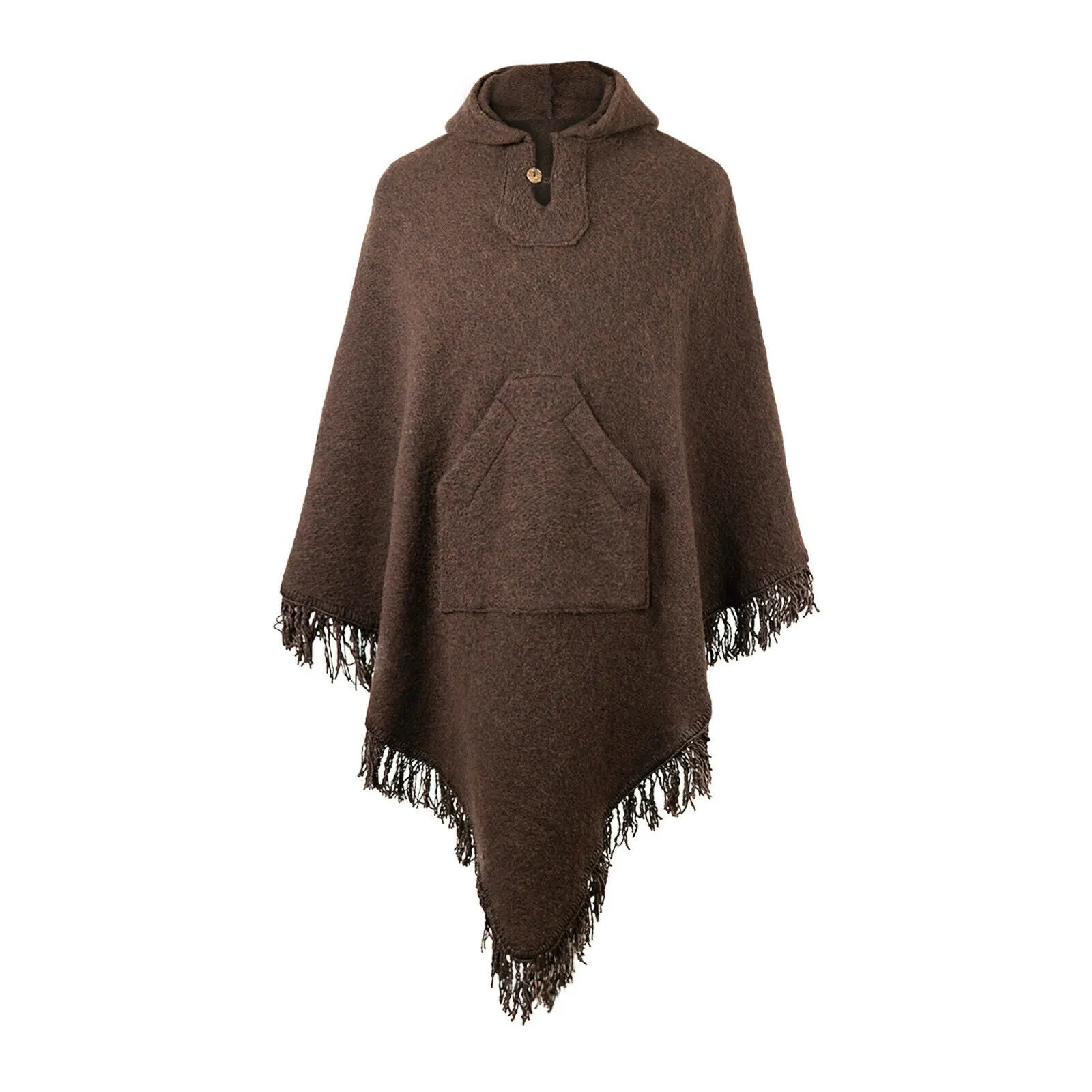 Surfers Poncho with hood and pocket llama wool - BROWN