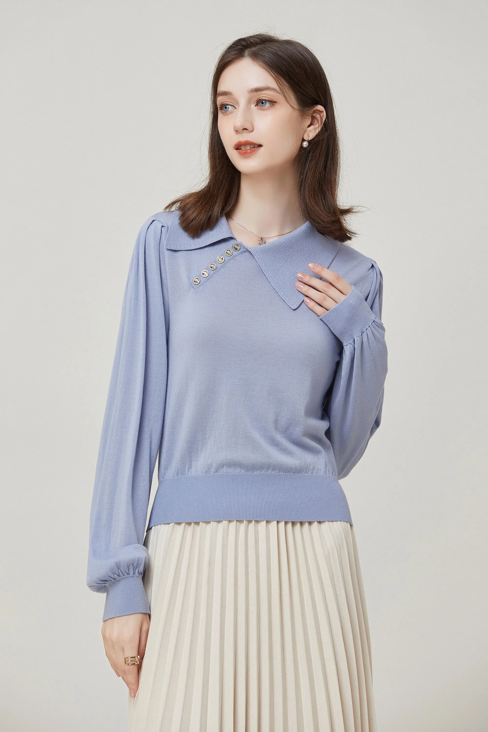 Sylphide | Sabine Blue Collar Wool Sweater