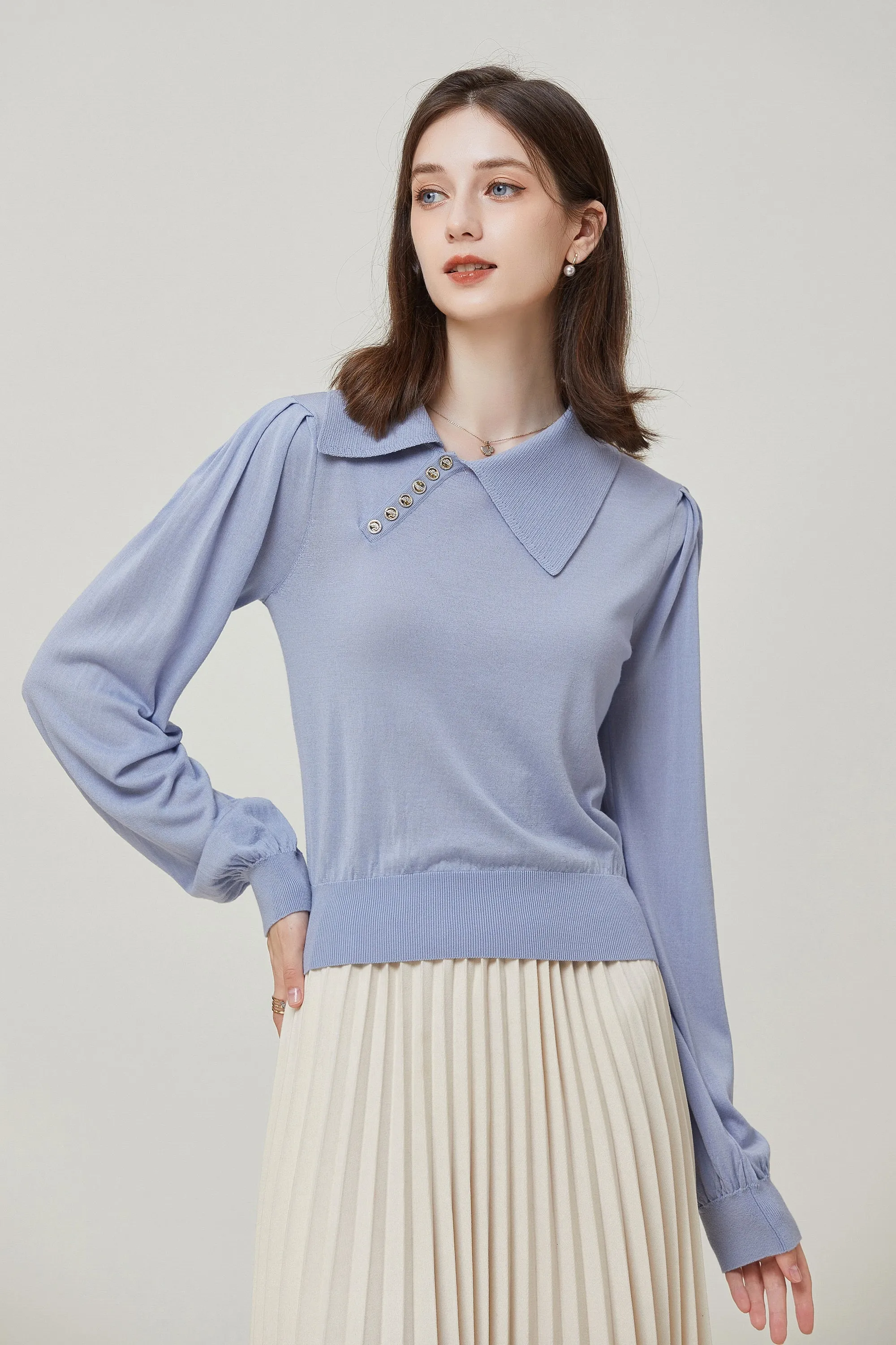 Sylphide | Sabine Blue Collar Wool Sweater