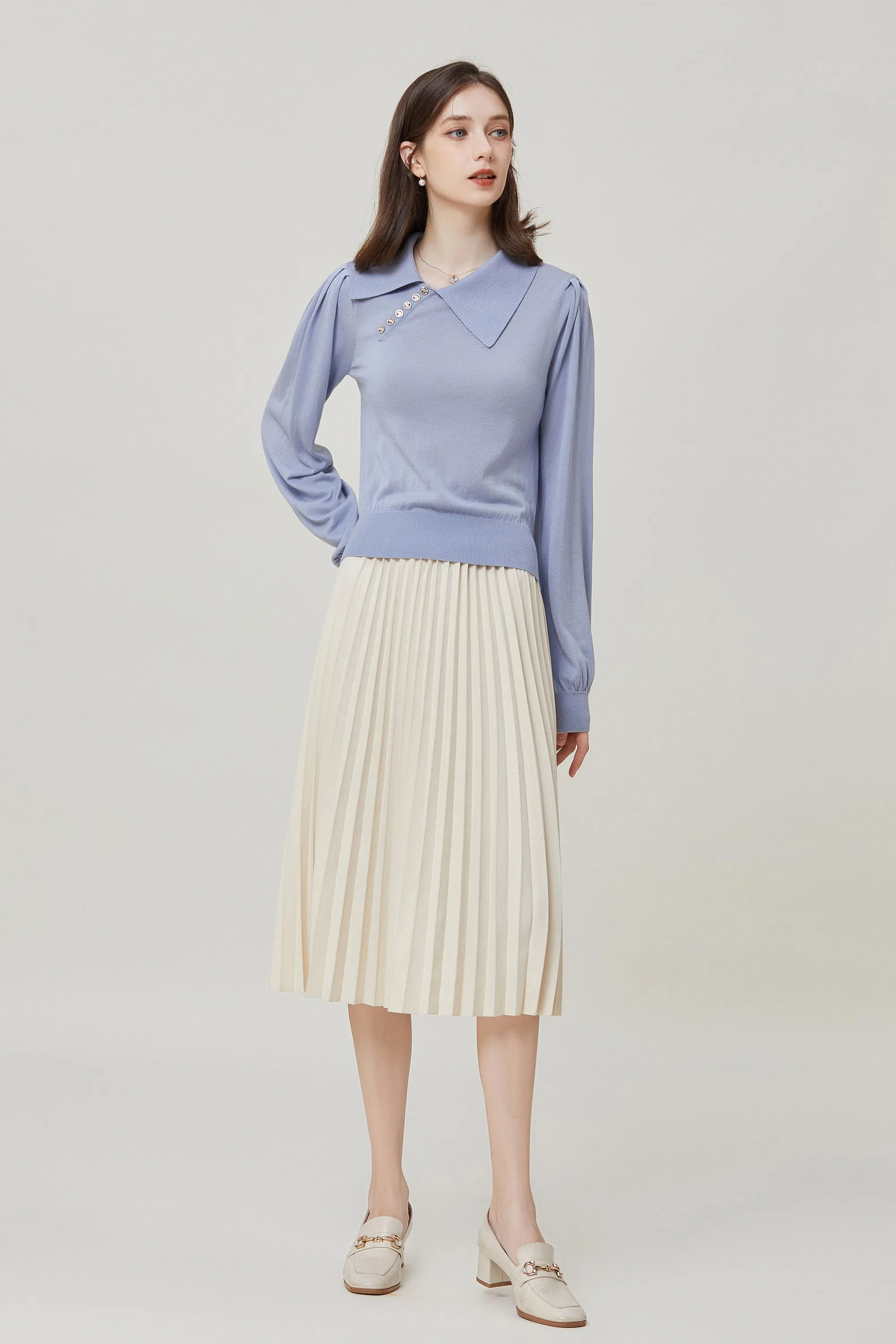 Sylphide | Sabine Blue Collar Wool Sweater