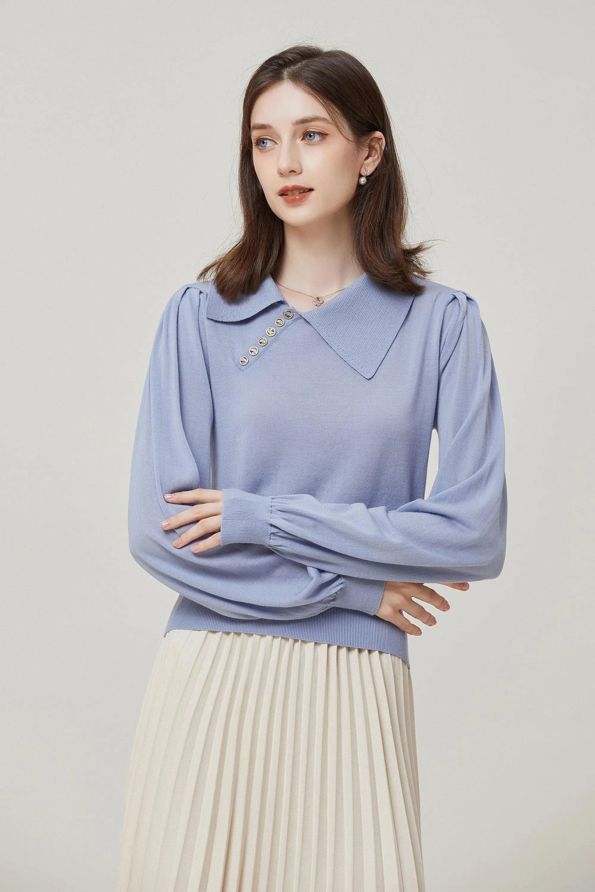 Sylphide | Sabine Blue Collar Wool Sweater