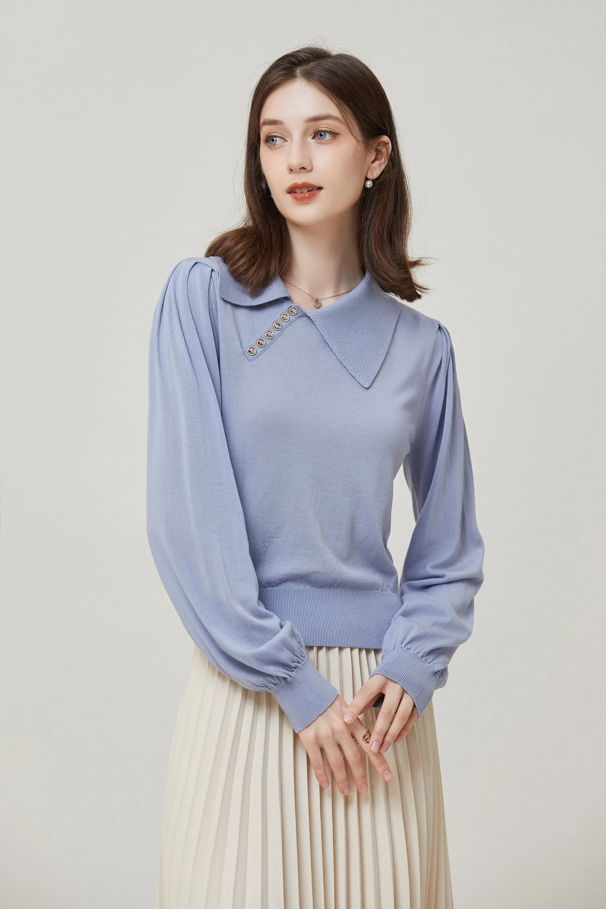 Sylphide | Sabine Blue Collar Wool Sweater