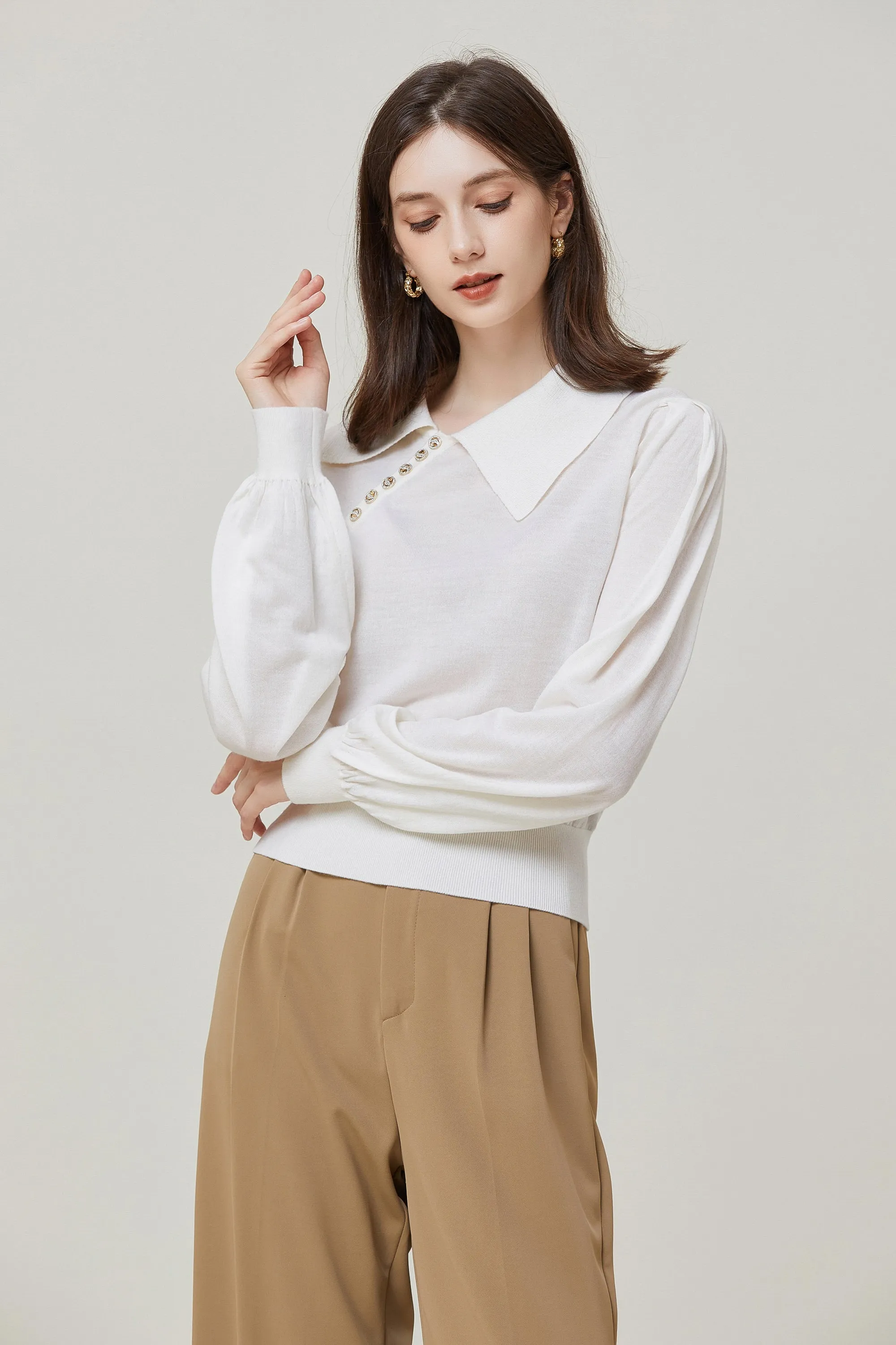 Sylphide | Sabine White Collar Wool Sweater