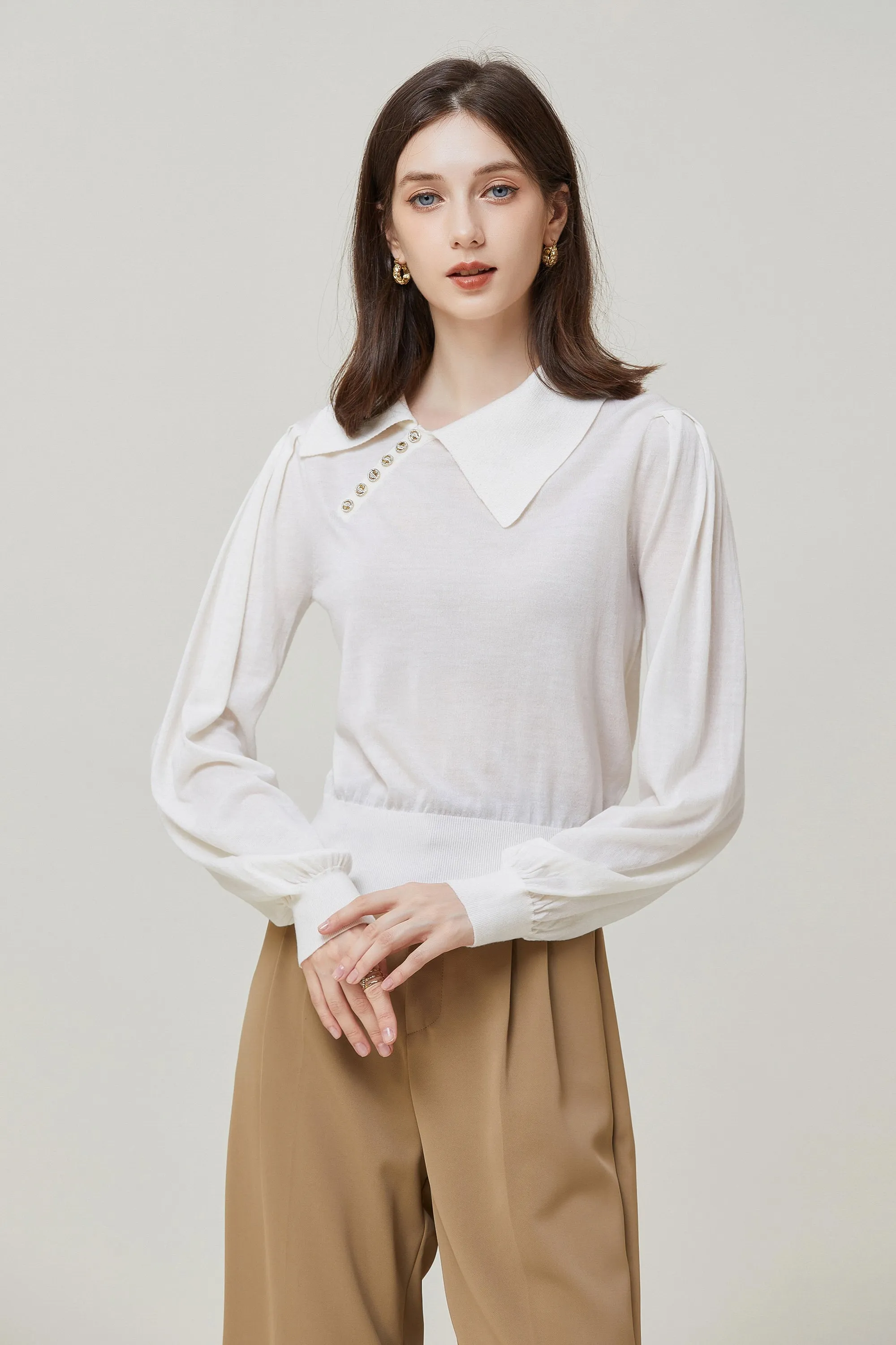 Sylphide | Sabine White Collar Wool Sweater