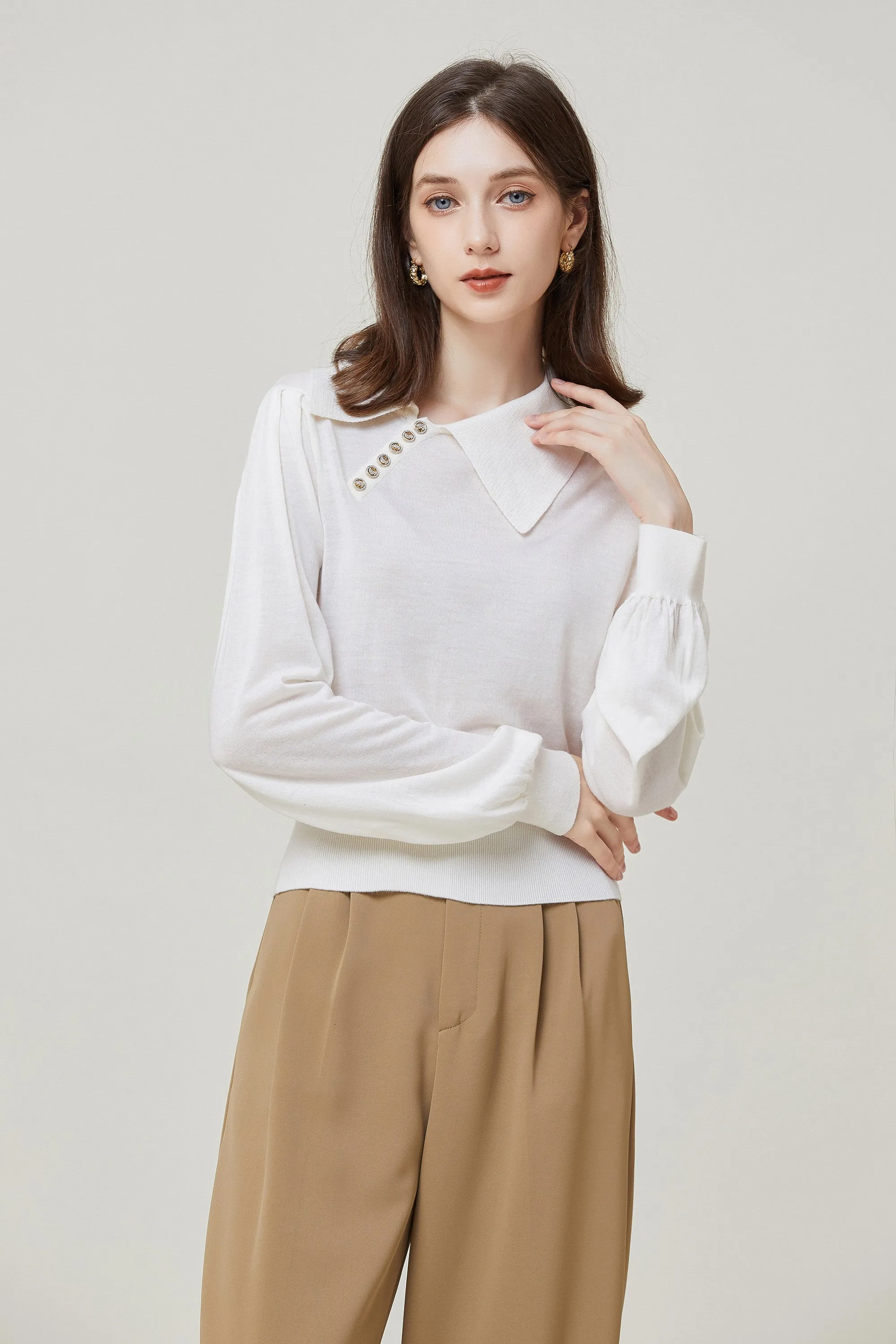 Sylphide | Sabine White Collar Wool Sweater