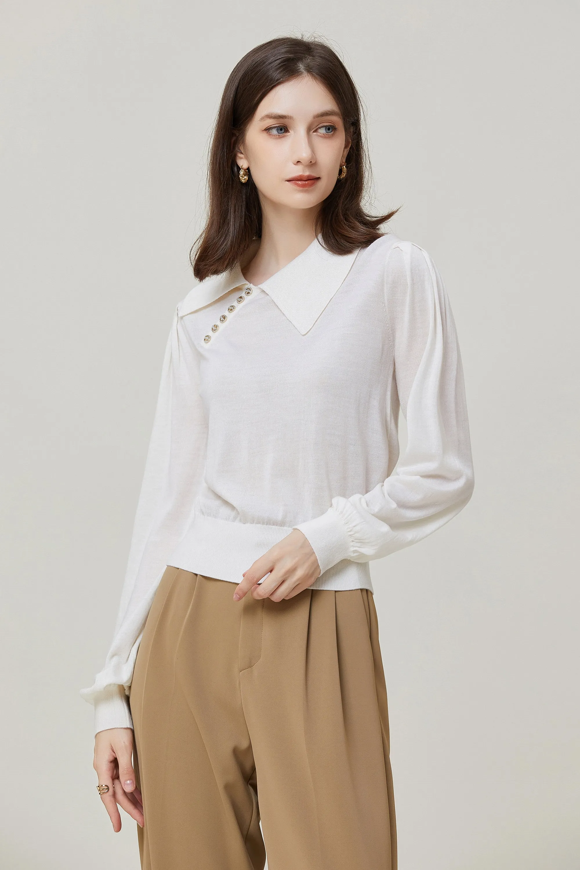 Sylphide | Sabine White Collar Wool Sweater