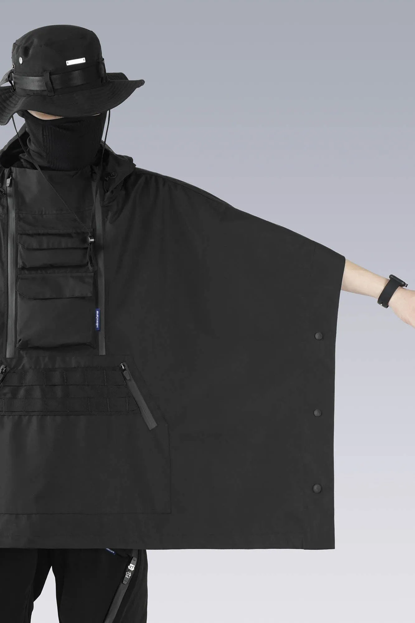 Techwear Poncho Jacket with Utility Chest Rig