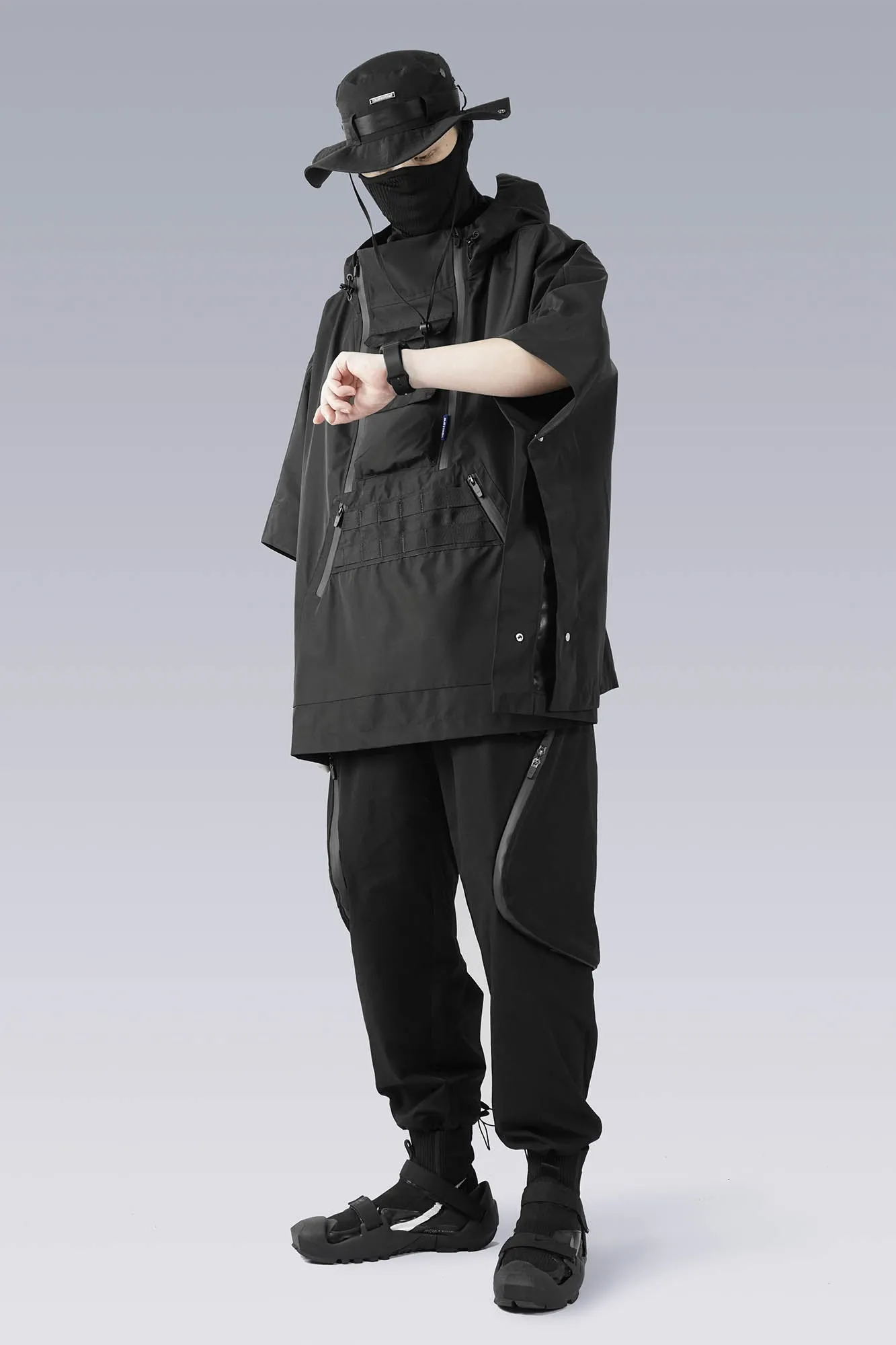 Techwear Poncho Jacket with Utility Chest Rig