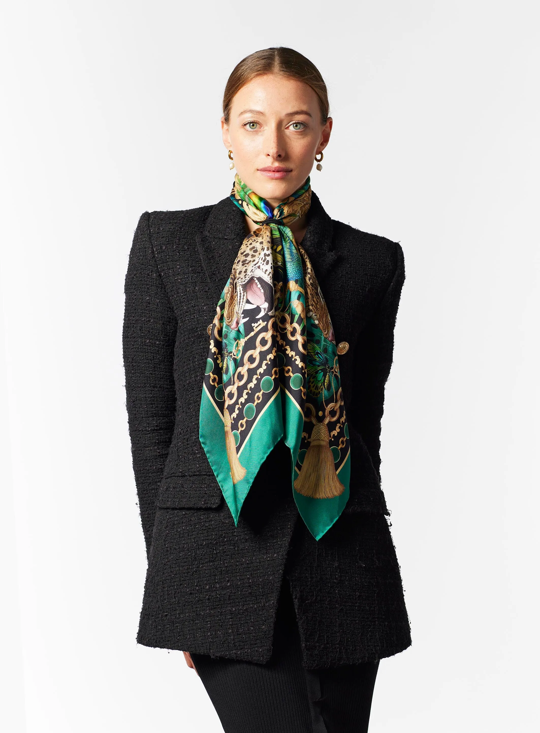 The Emerald & Jaguar Silk Scarf | 90x90cm