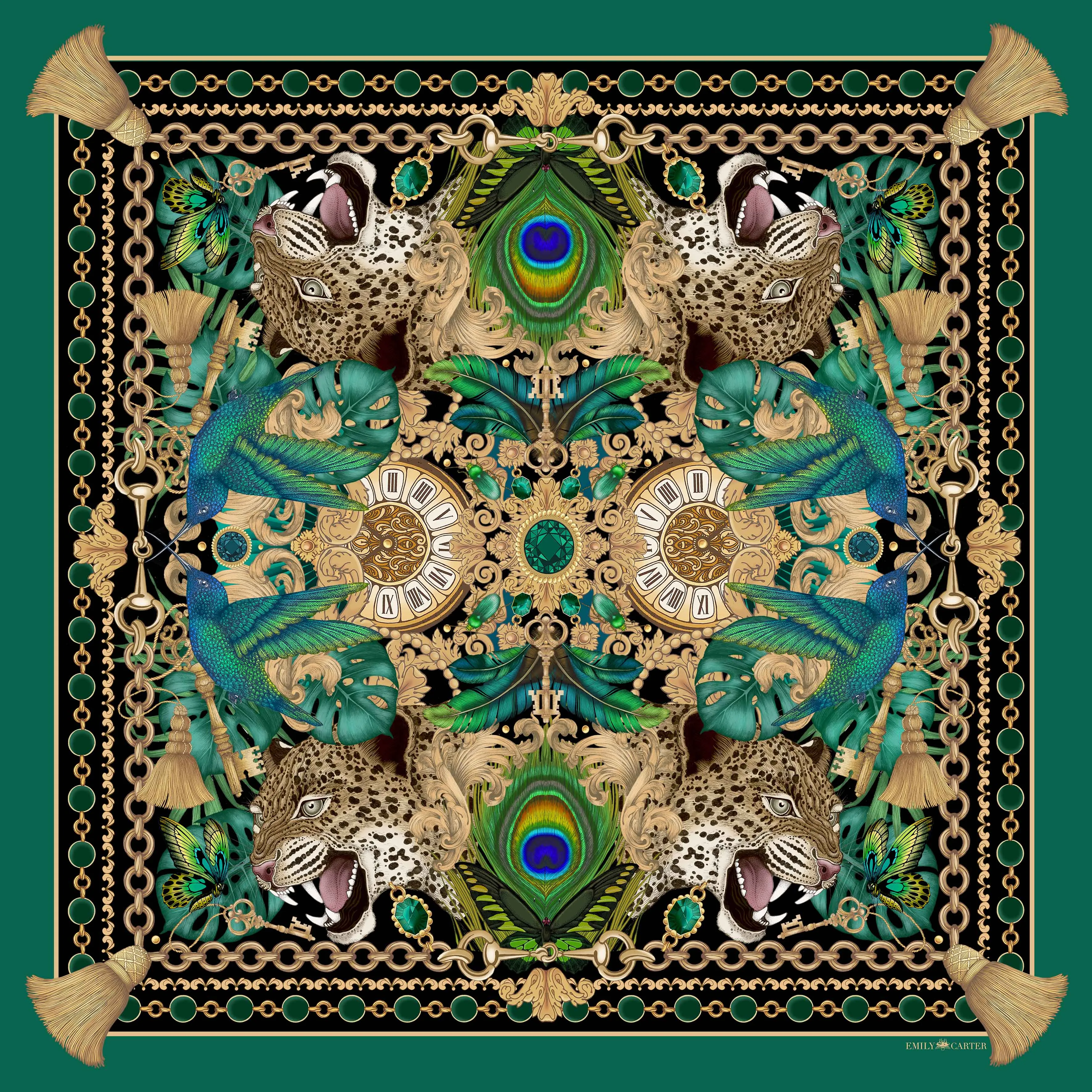 The Emerald & Jaguar Silk Scarf | 90x90cm