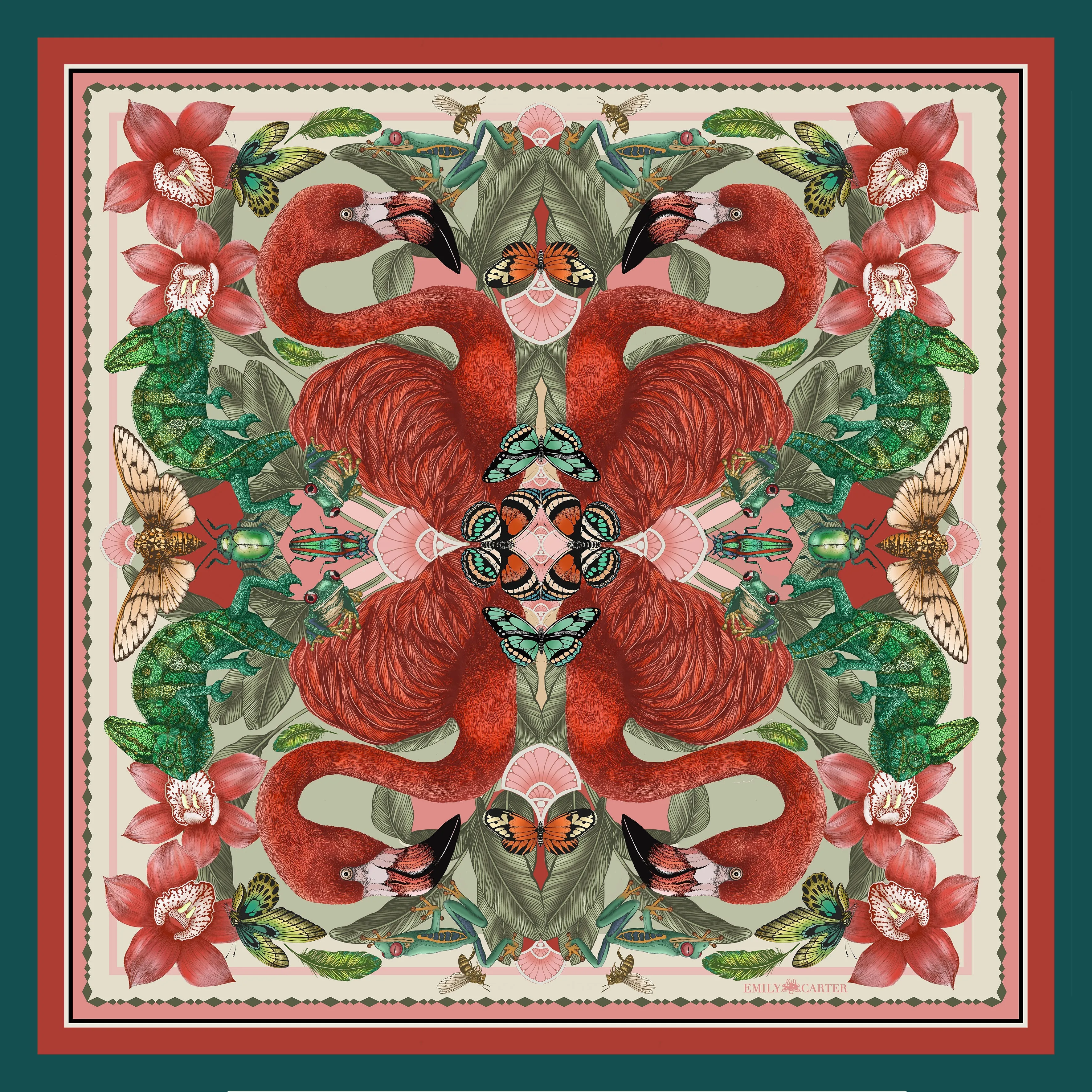 The Flamingo Fiesta Scarf - Crimson | 65x65cm