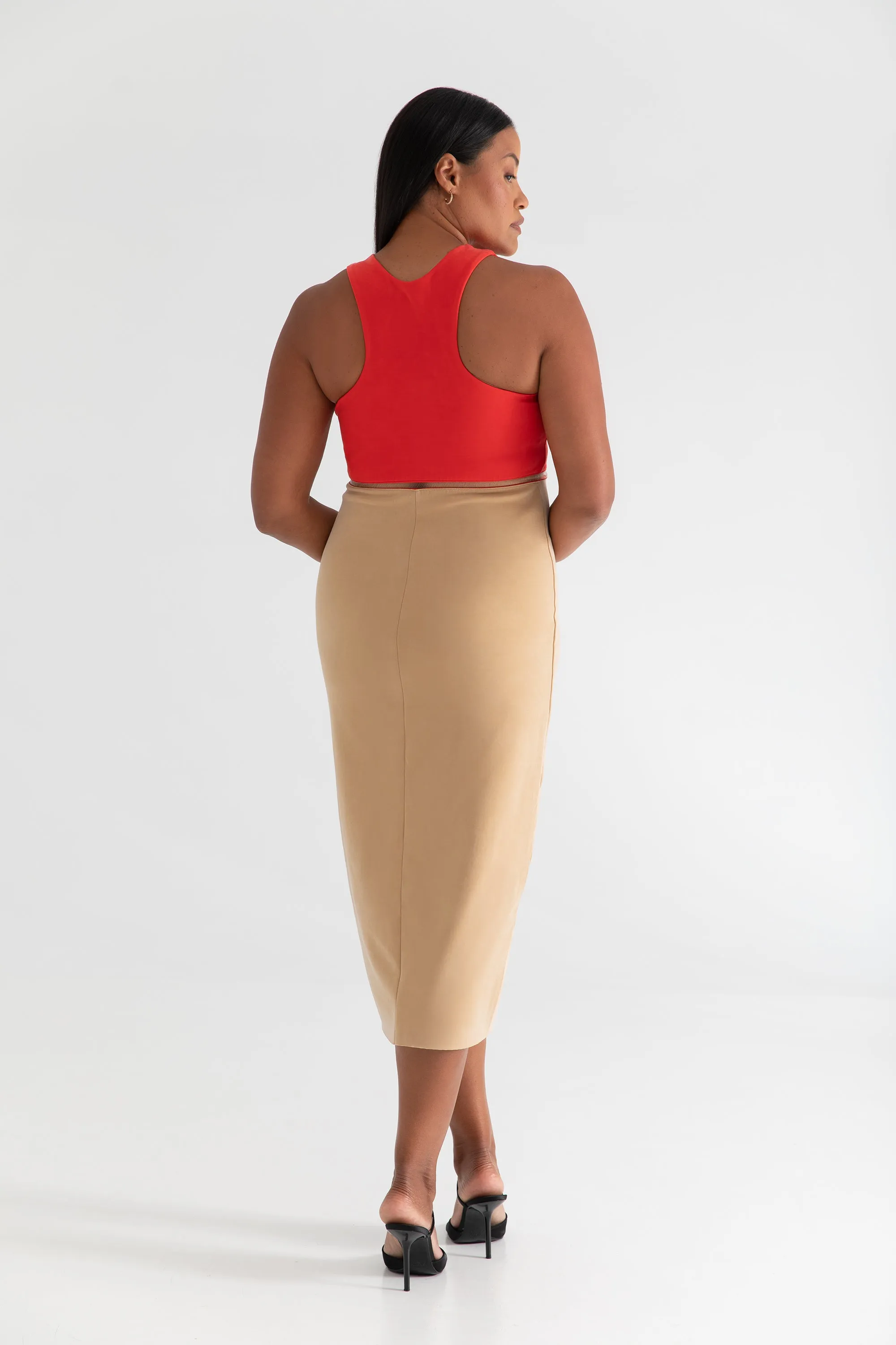 The Sculpt Racerback: Midi Dress - Magic Double Knit - Cherry