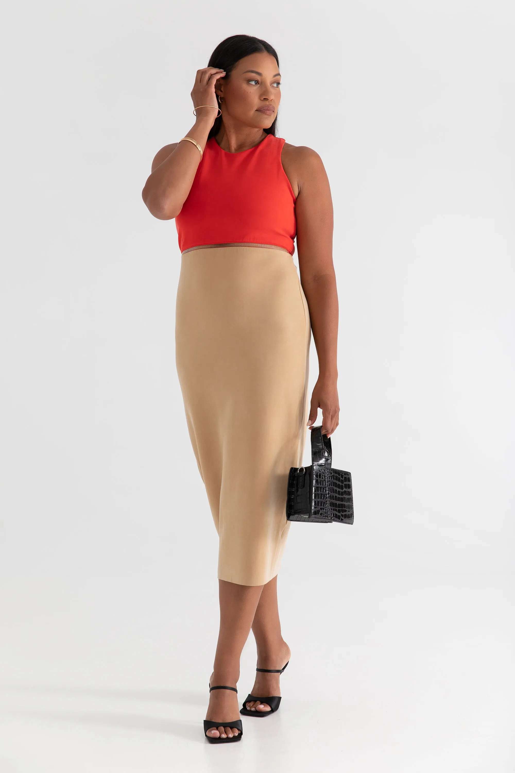 The Sculpt Racerback: Midi Dress - Magic Double Knit - Cherry