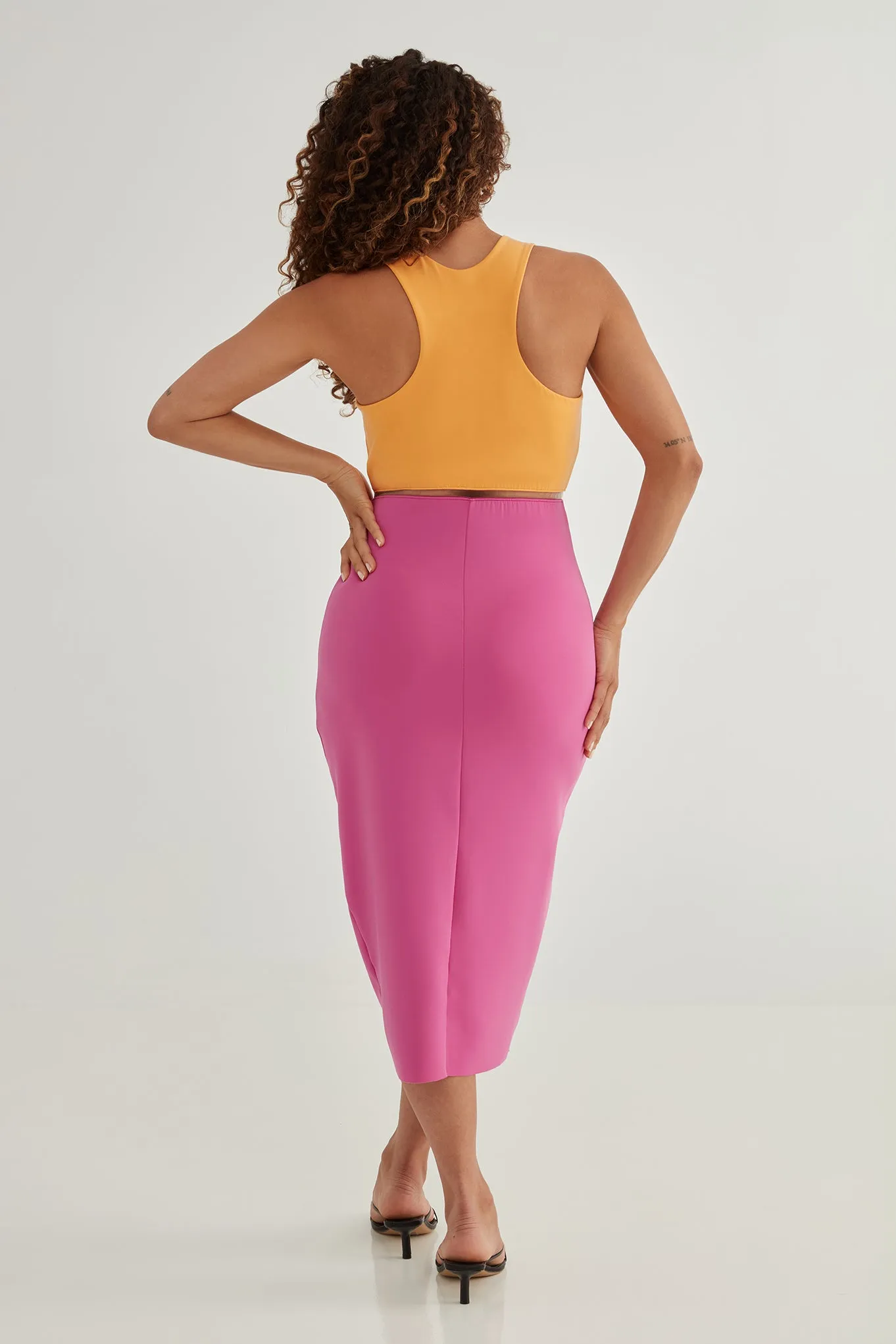 The Sculpt Racerback: Midi Dress - Magic Double Knit - Fuchsia