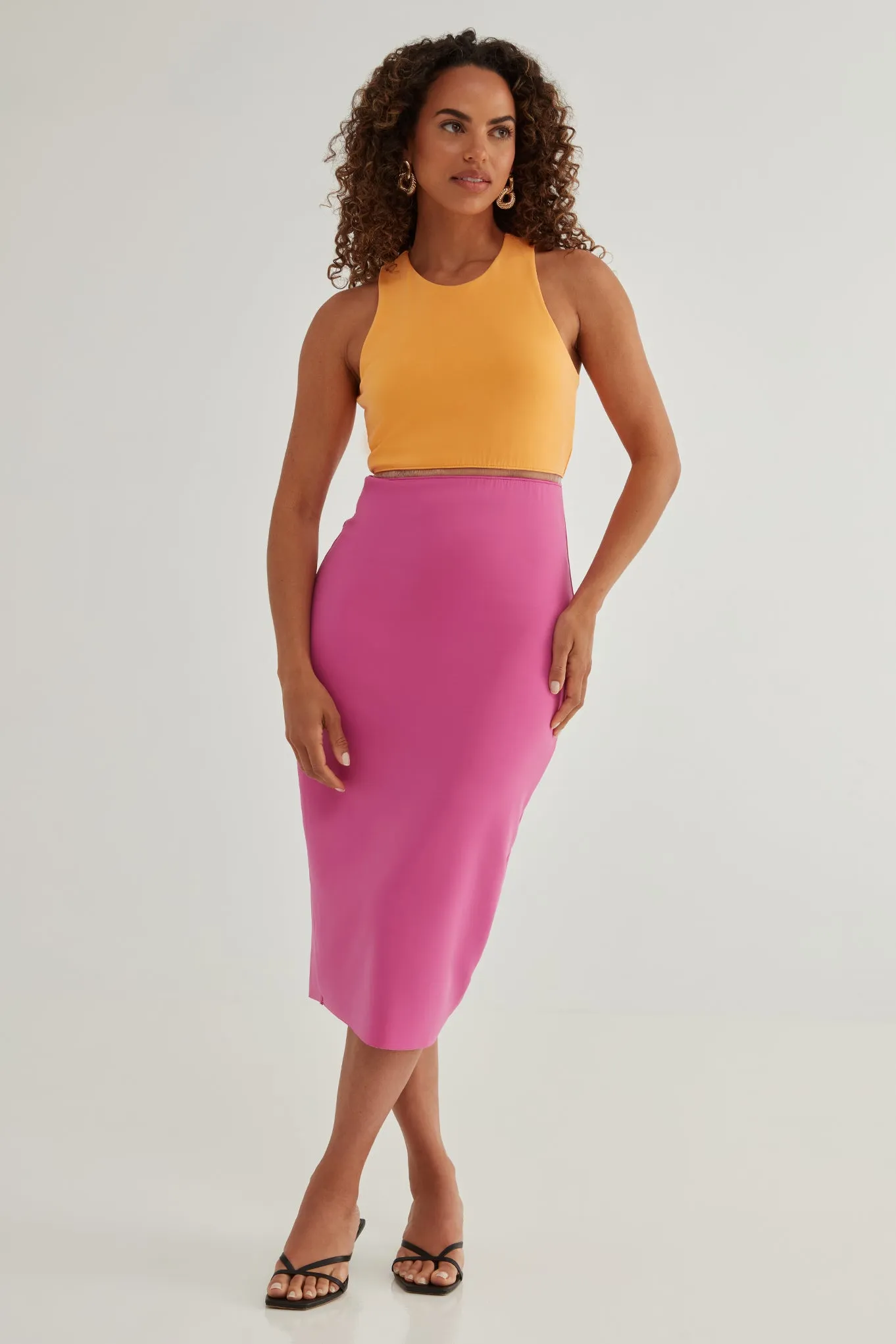 The Sculpt Racerback: Midi Dress - Magic Double Knit - Fuchsia