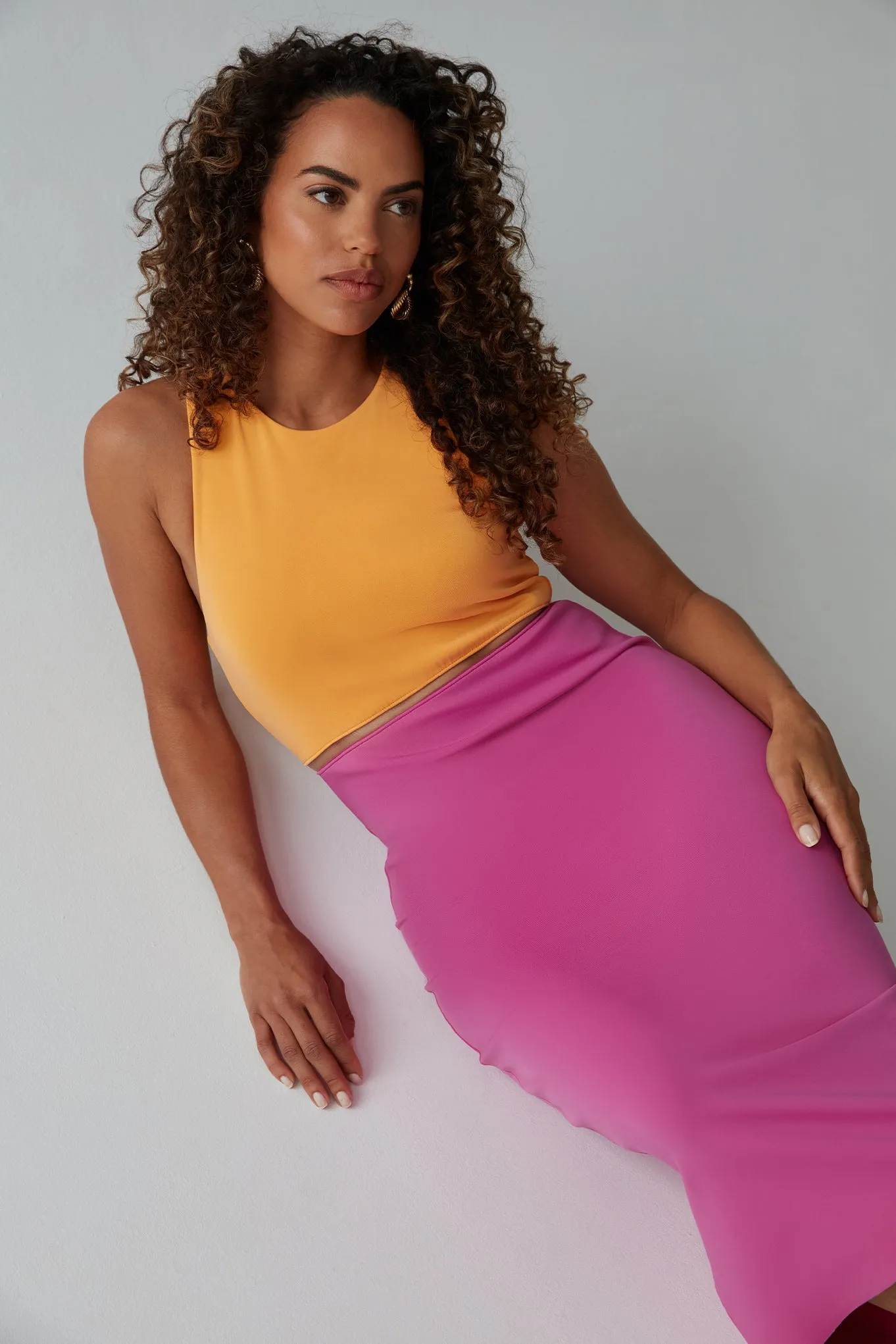 The Sculpt Racerback: Midi Dress - Magic Double Knit - Fuchsia