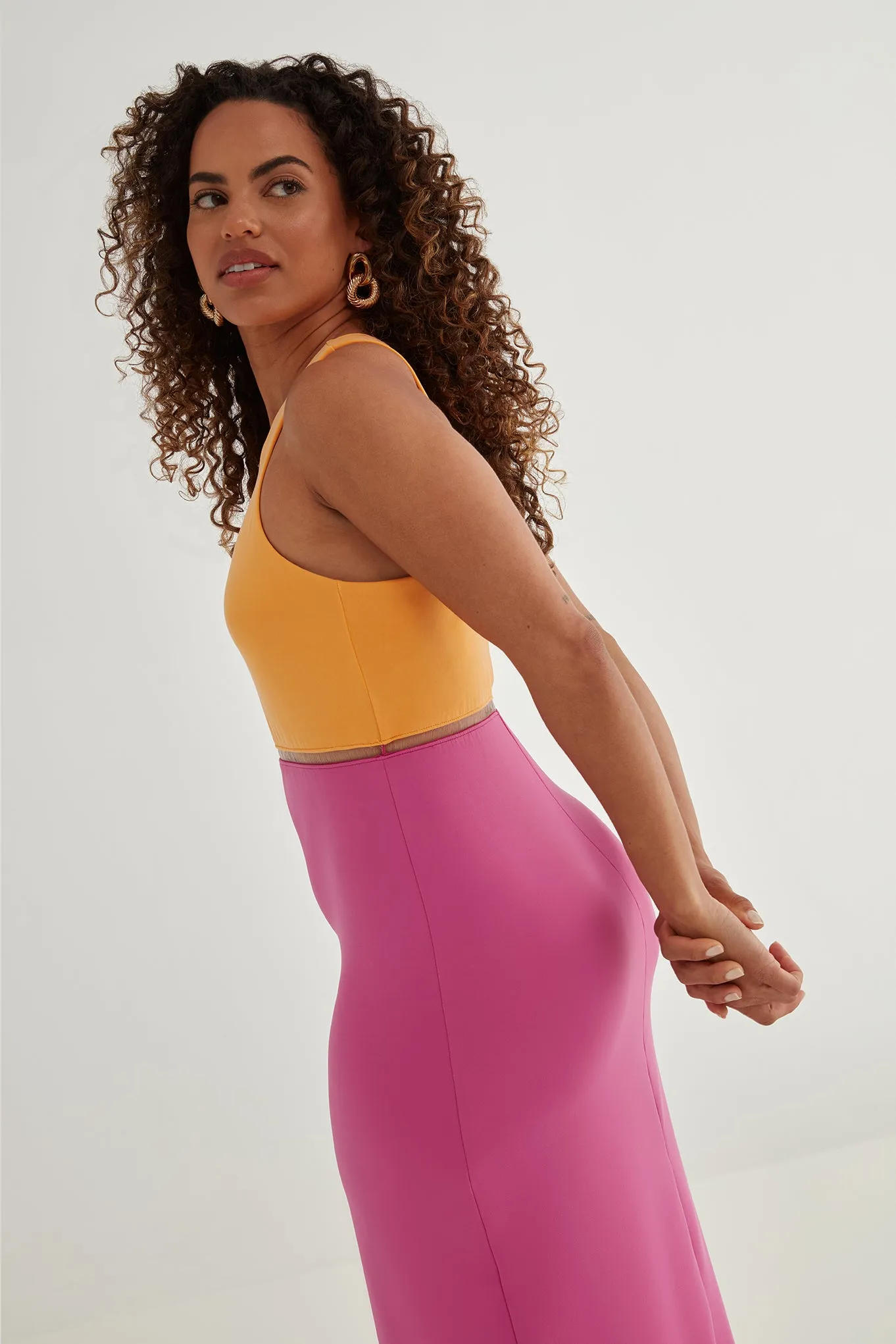 The Sculpt Racerback: Midi Dress - Magic Double Knit - Fuchsia