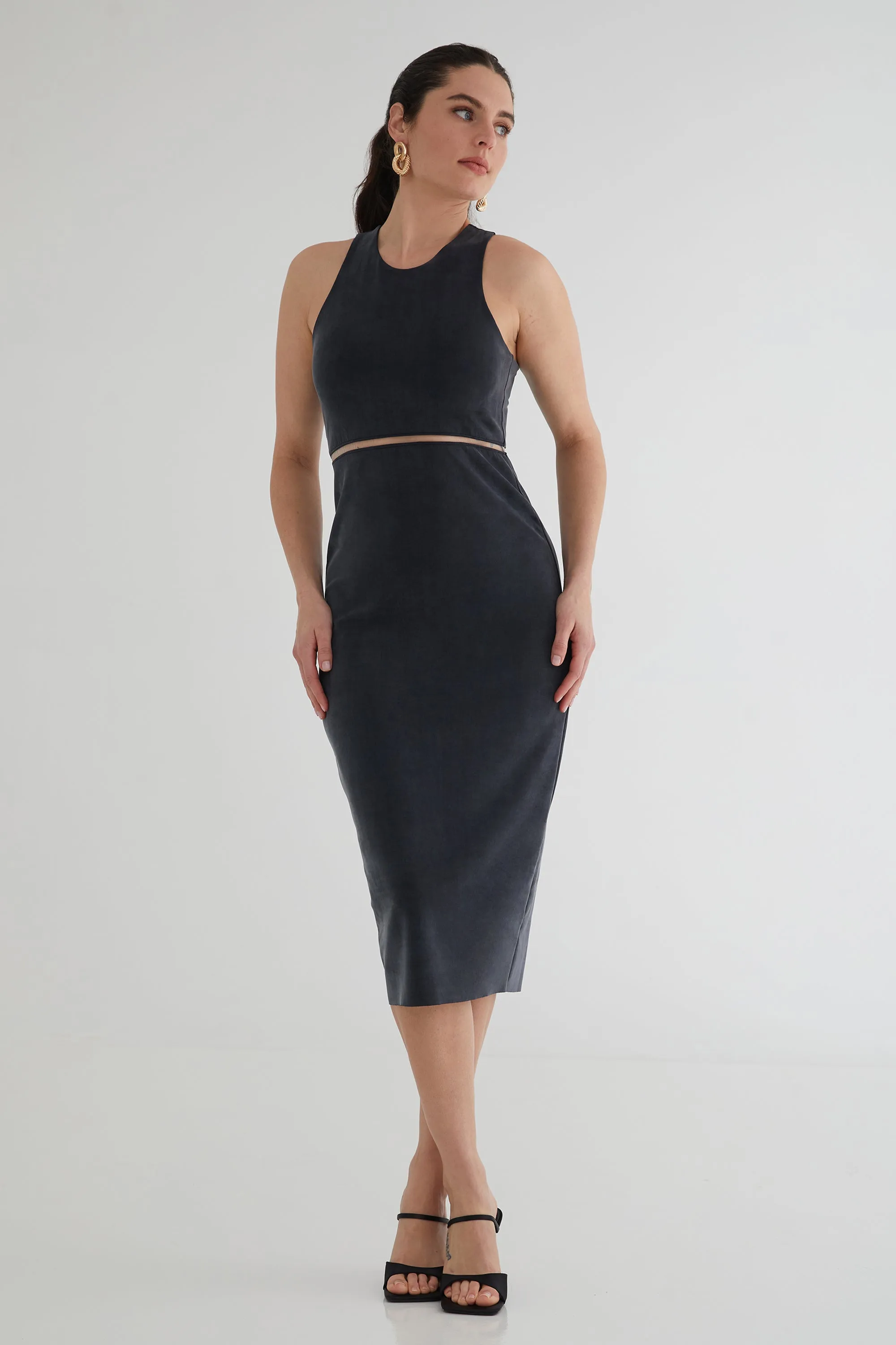 The Sculpt Racerback: Midi Dress - Magic Double Knit - Ink