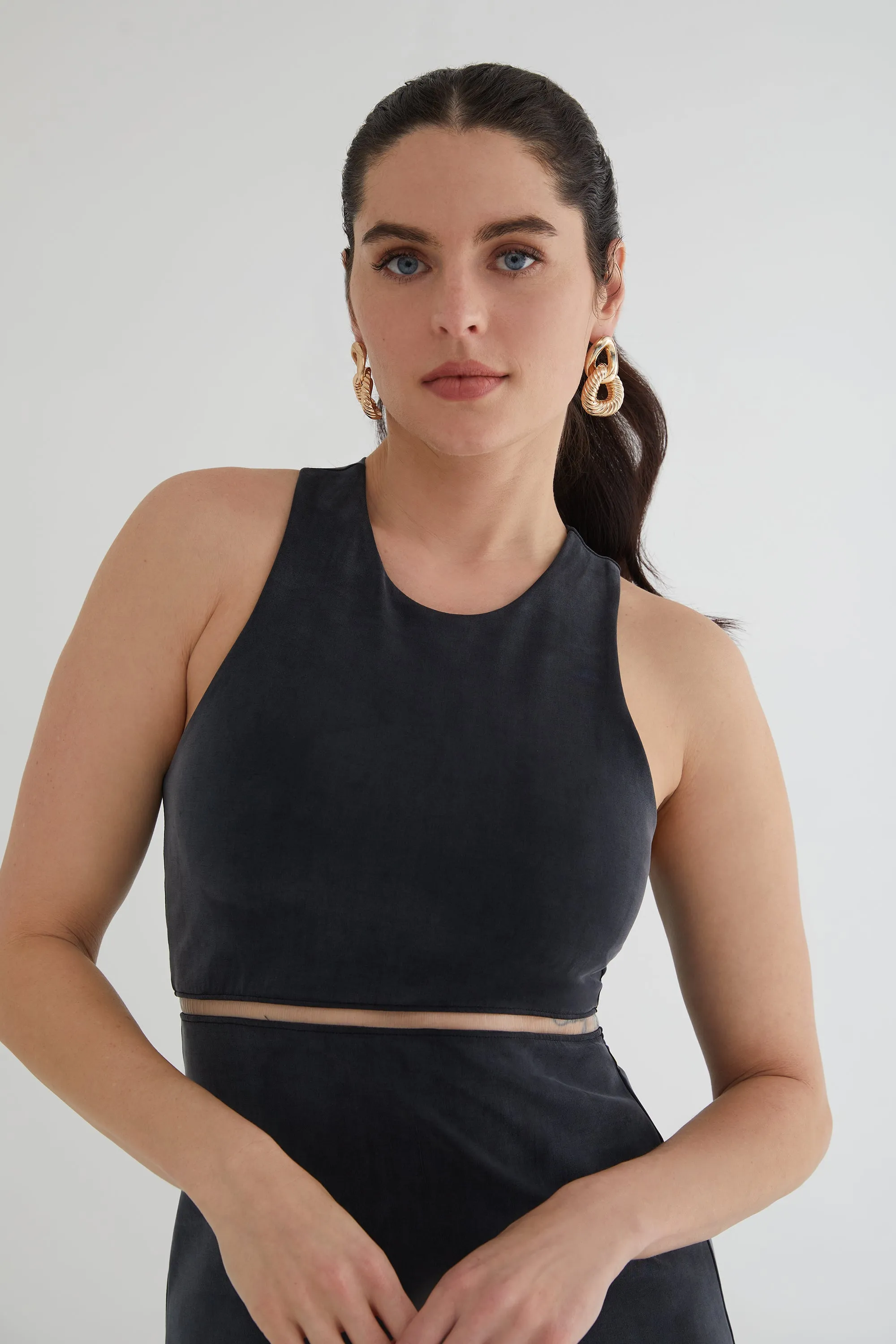 The Sculpt Racerback: Midi Dress - Magic Double Knit - Ink