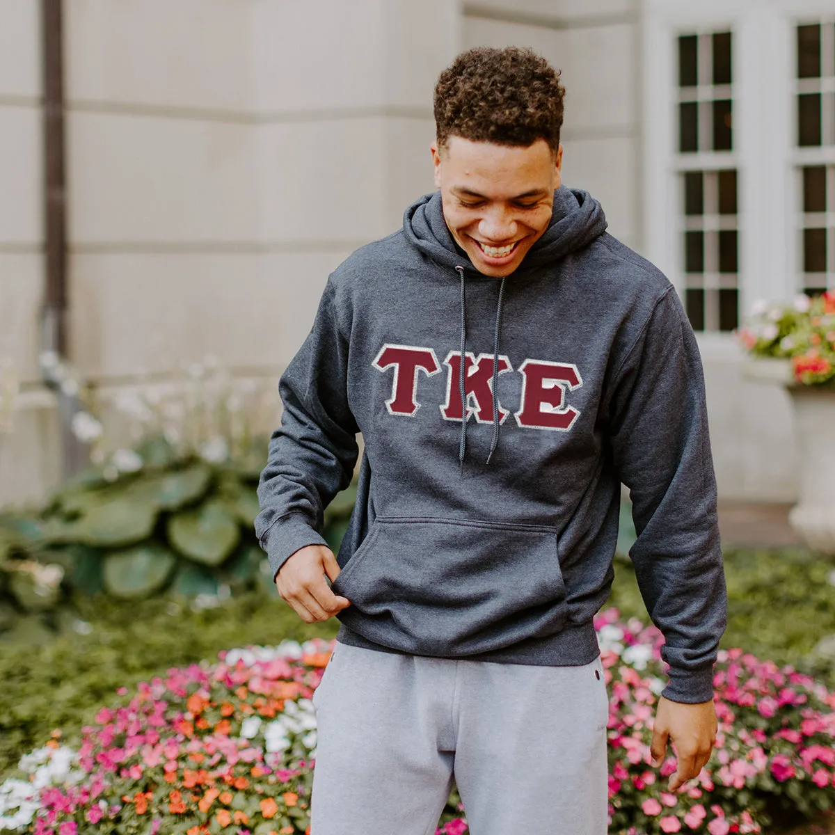 TKE Dark Heather Hoodie with Sewn On Letters