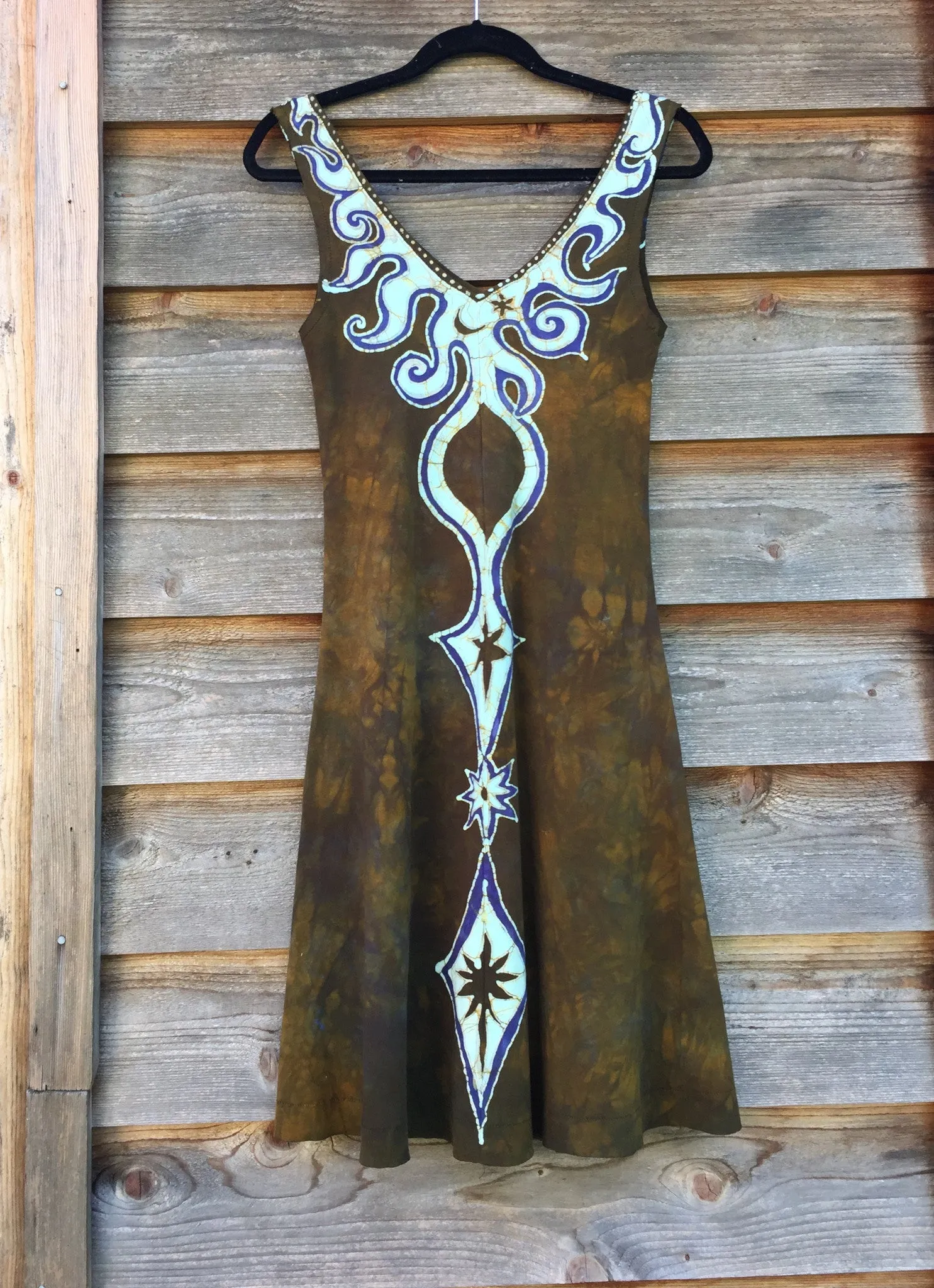 Tribal Gold and Purple Handmade Batik Dress