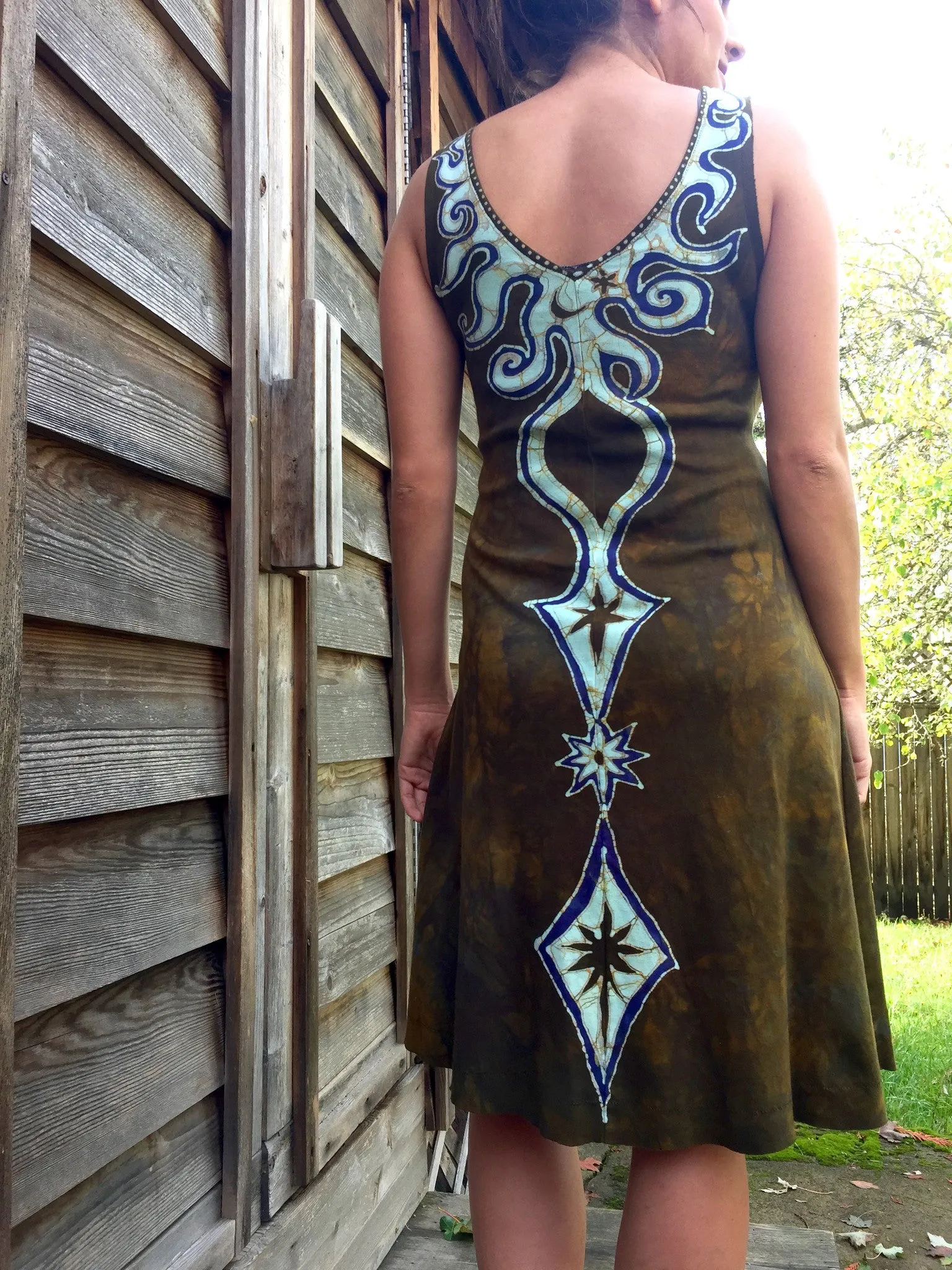 Tribal Gold and Purple Handmade Batik Dress