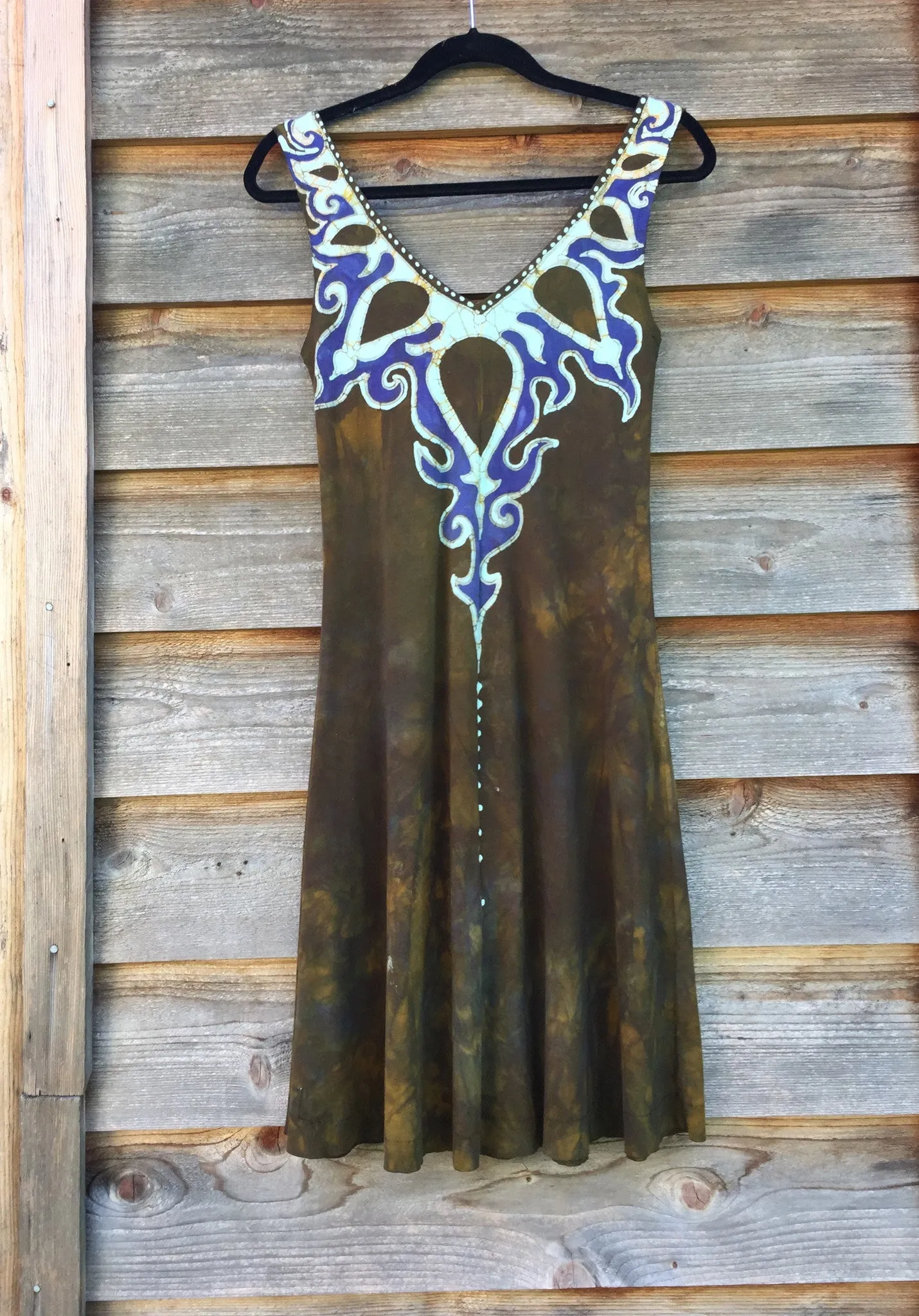 Tribal Gold and Purple Handmade Batik Dress