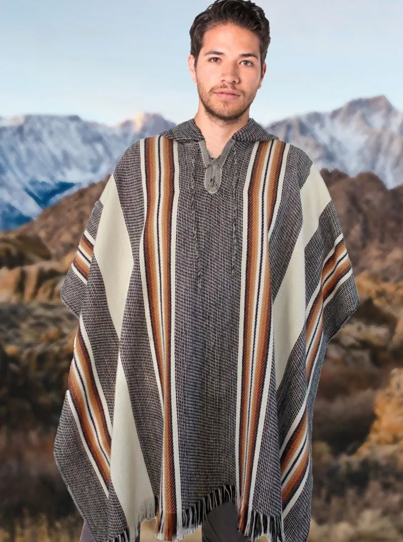 V-Neck Hooded Alpaca Poncho for Men