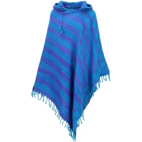 Vegan Wool Hooded Poncho - Turquoise & Pink