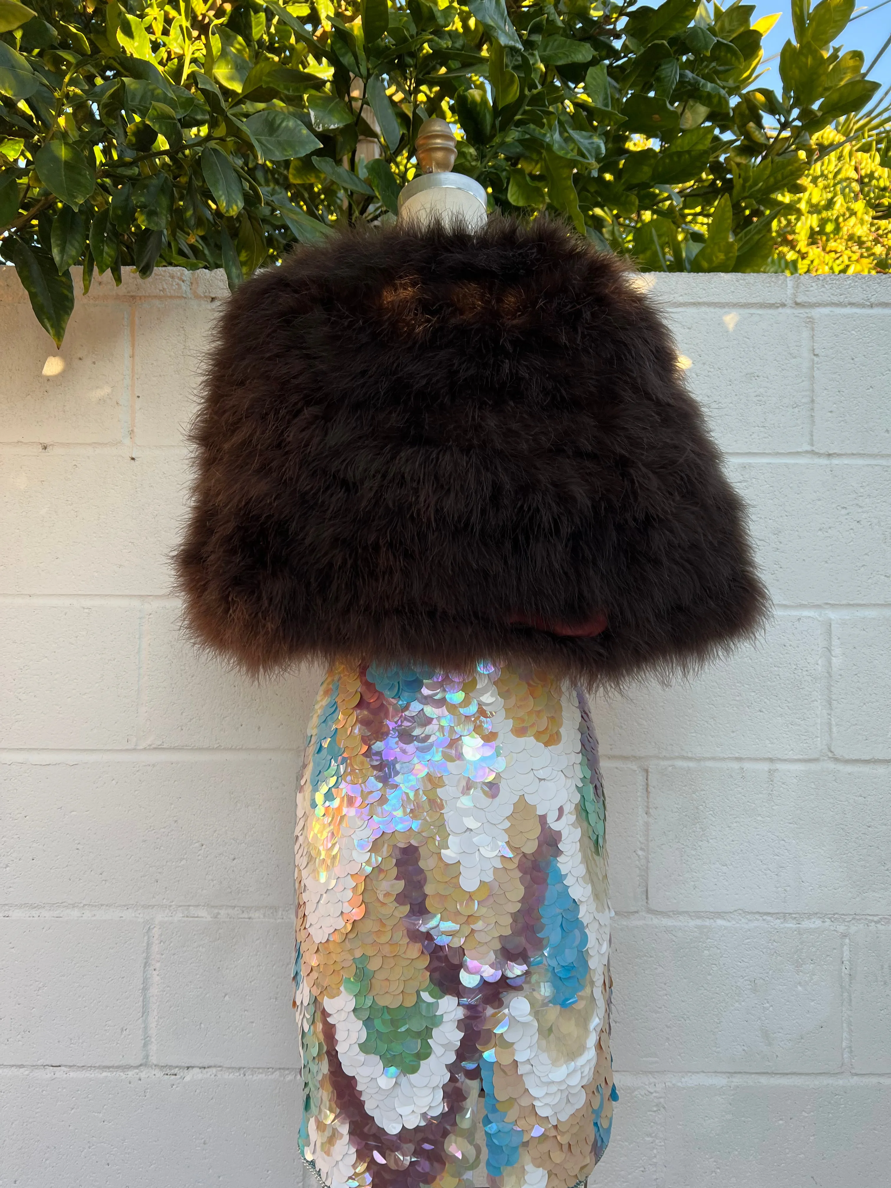 Vintage Brown Feather Cape - OSFM