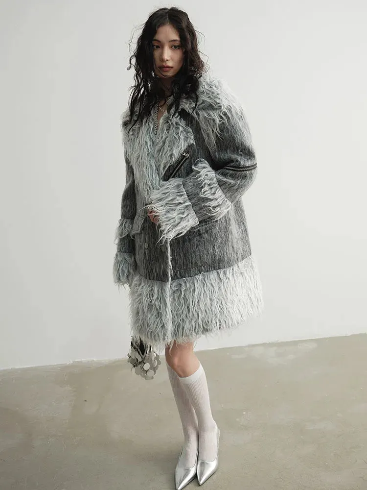 Women's Luxe Gray Oversized Faux Fur Coat – Elegant Comfort