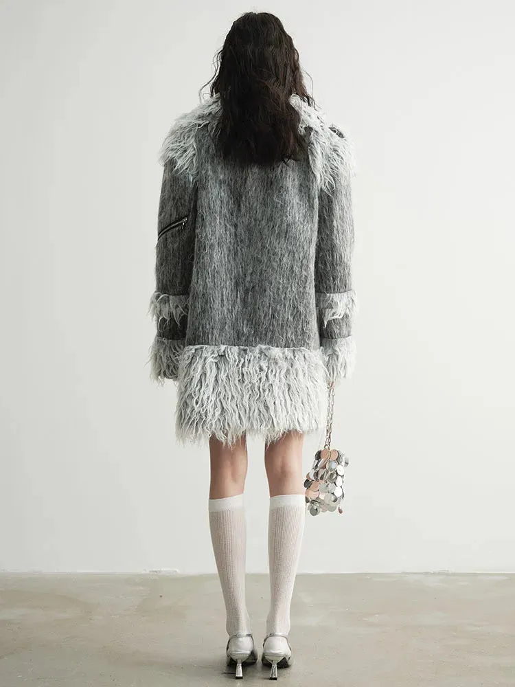 Women's Luxe Gray Oversized Faux Fur Coat – Elegant Comfort