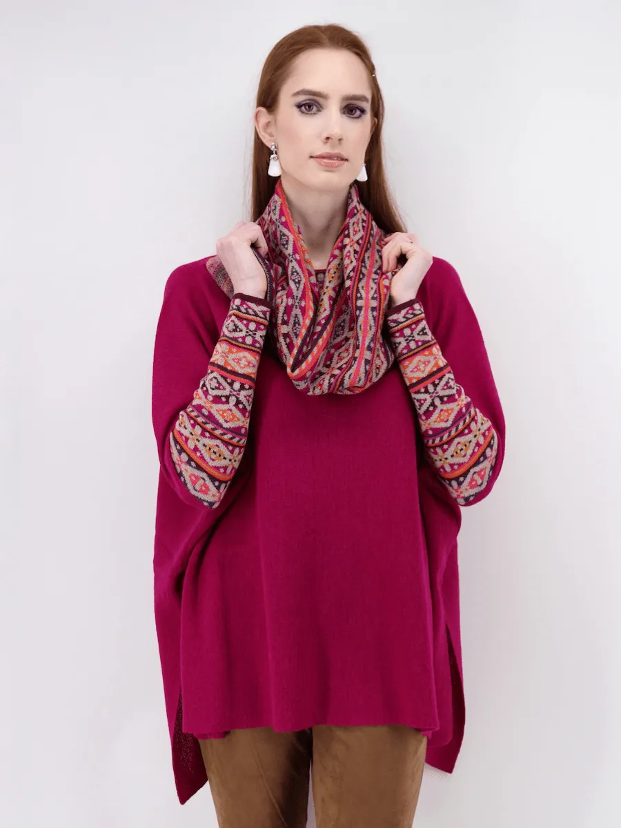 Women's Poncho Sweater with Sleeves in Bright Pink