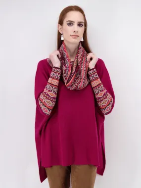 Women's Poncho Sweater with Sleeves in Bright Pink