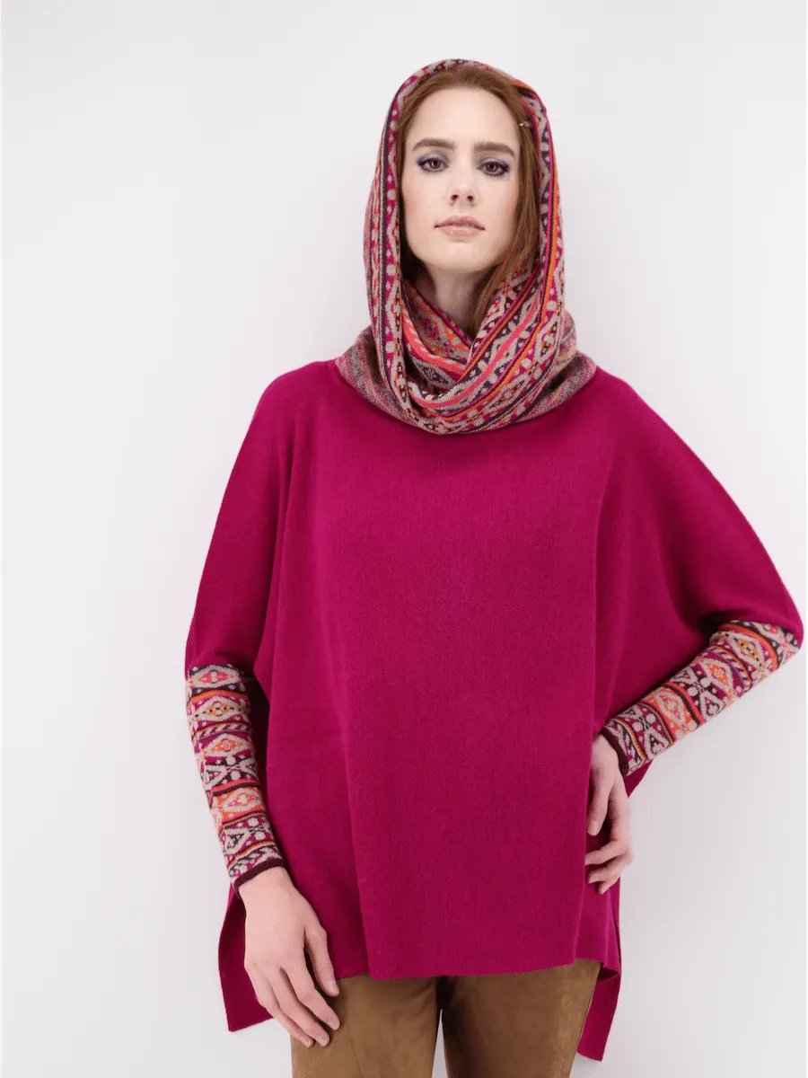 Women's Poncho Sweater with Sleeves in Bright Pink