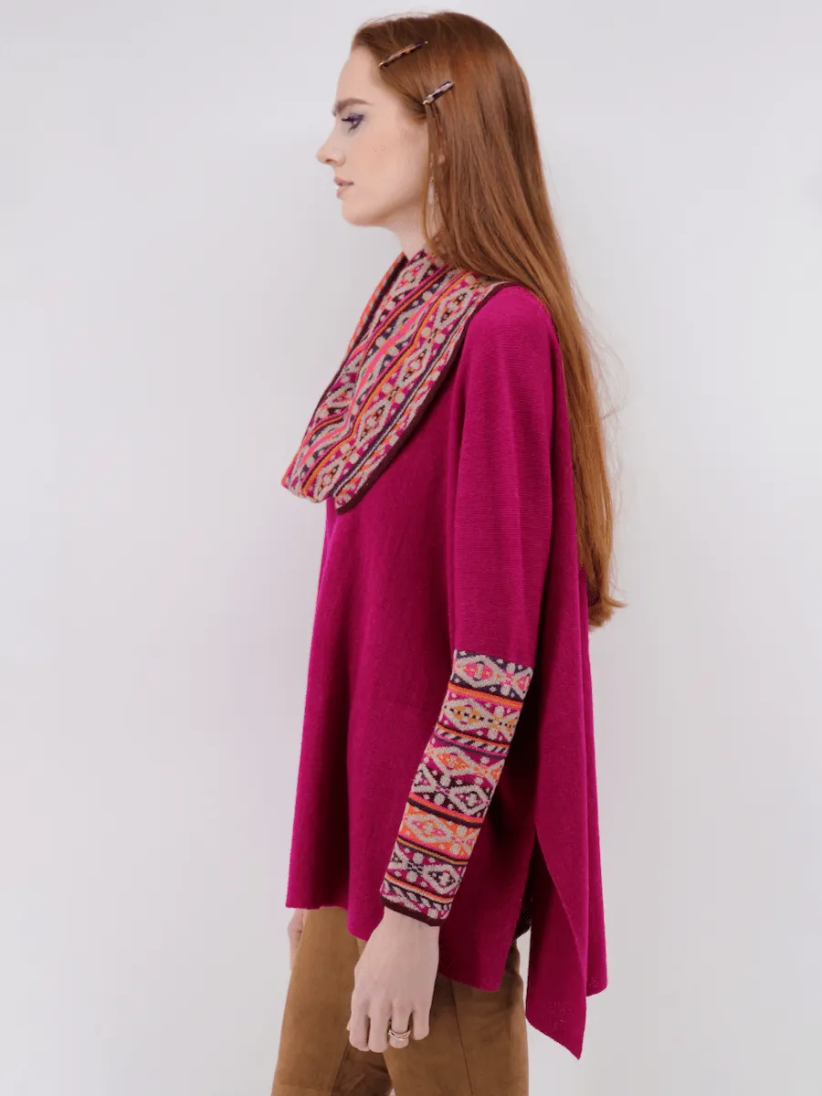 Women's Poncho Sweater with Sleeves in Bright Pink