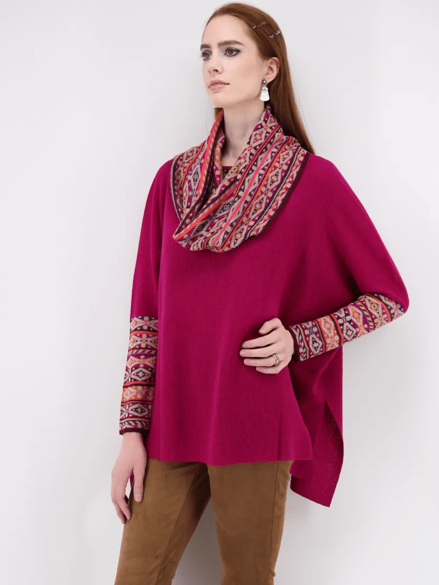 Women's Poncho Sweater with Sleeves in Bright Pink