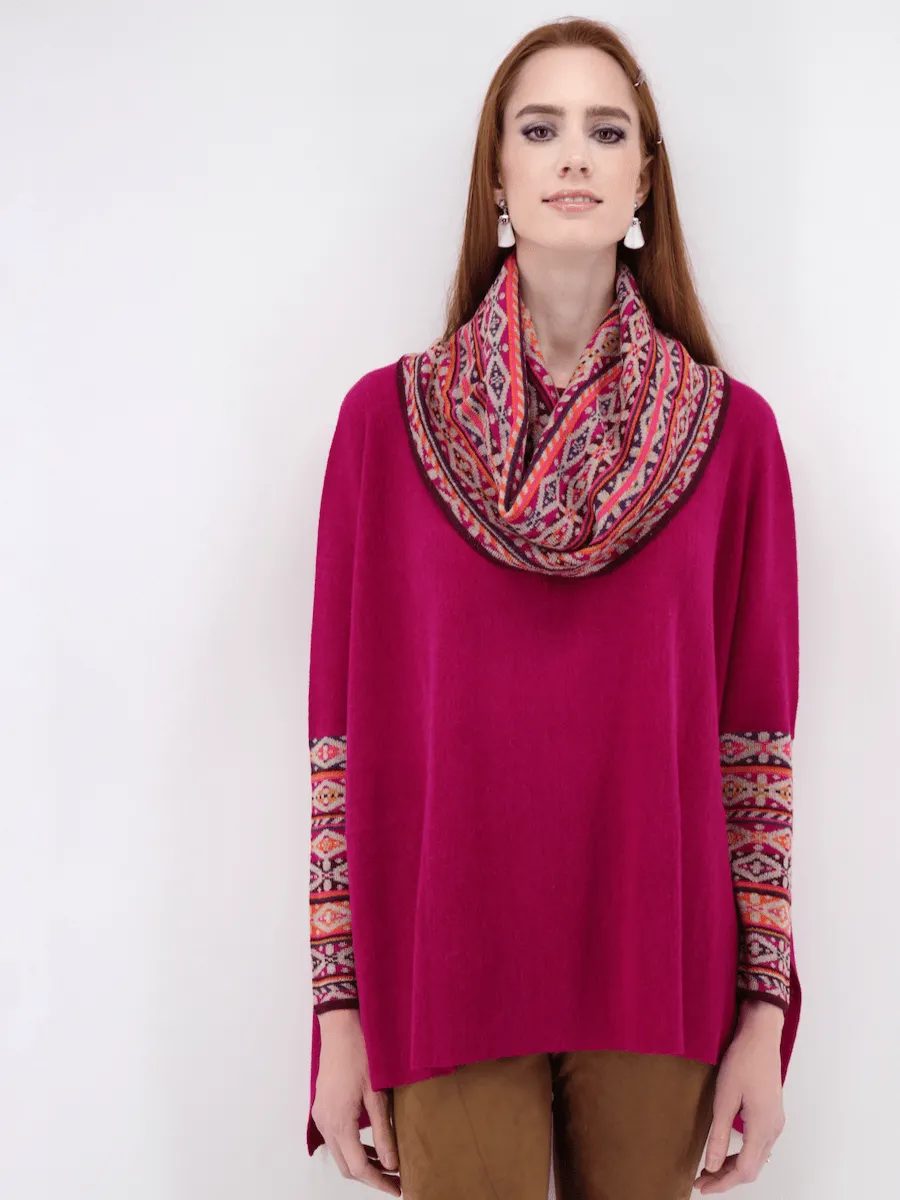 Women's Poncho Sweater with Sleeves in Bright Pink