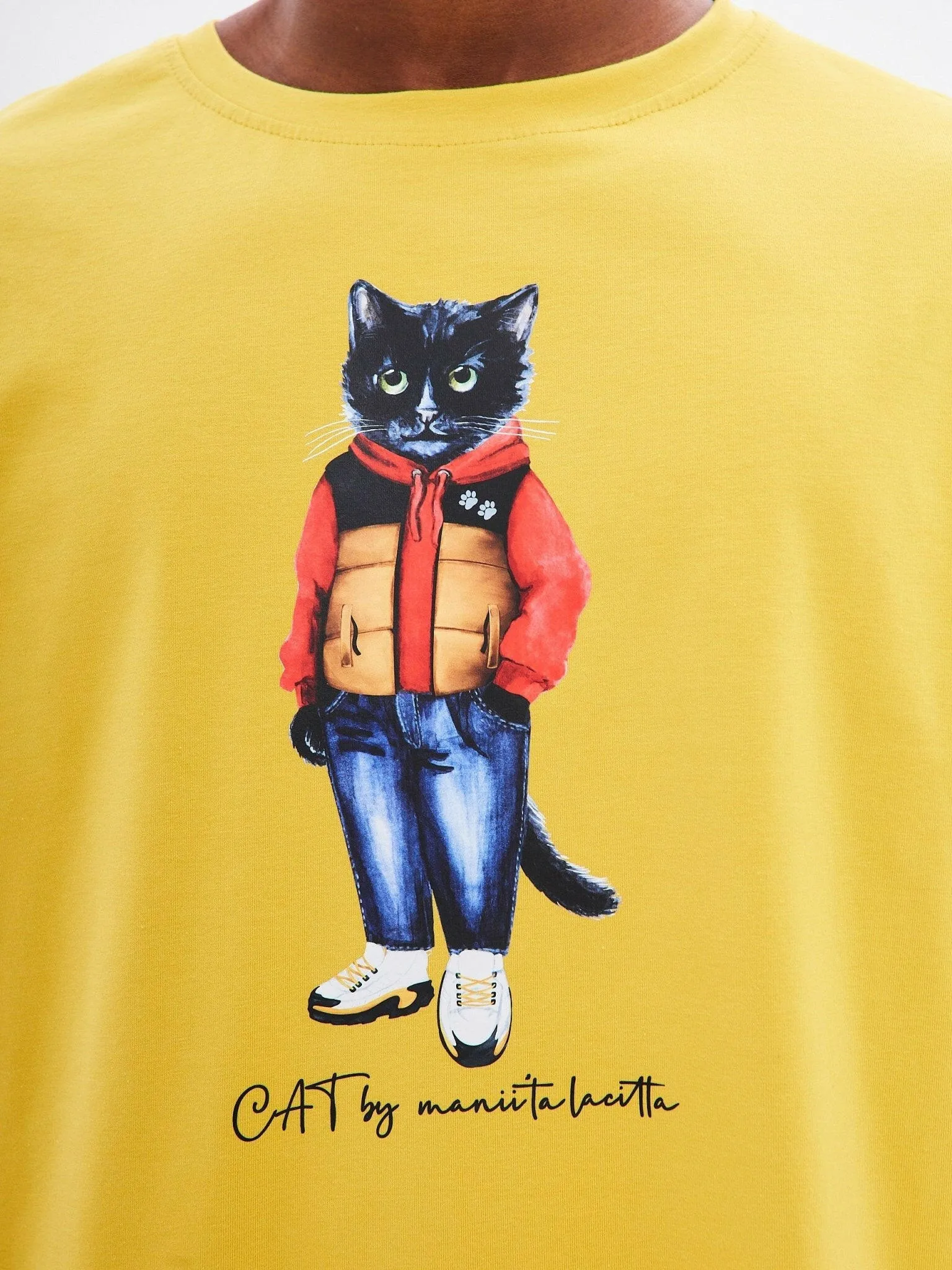 Yellow Printed T-shirt SPORT CASUAL CAT