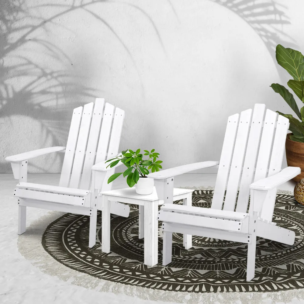 z 3 Piece Wooden Outdoor Beach Chair and Table Set Adirondack Style Armchair